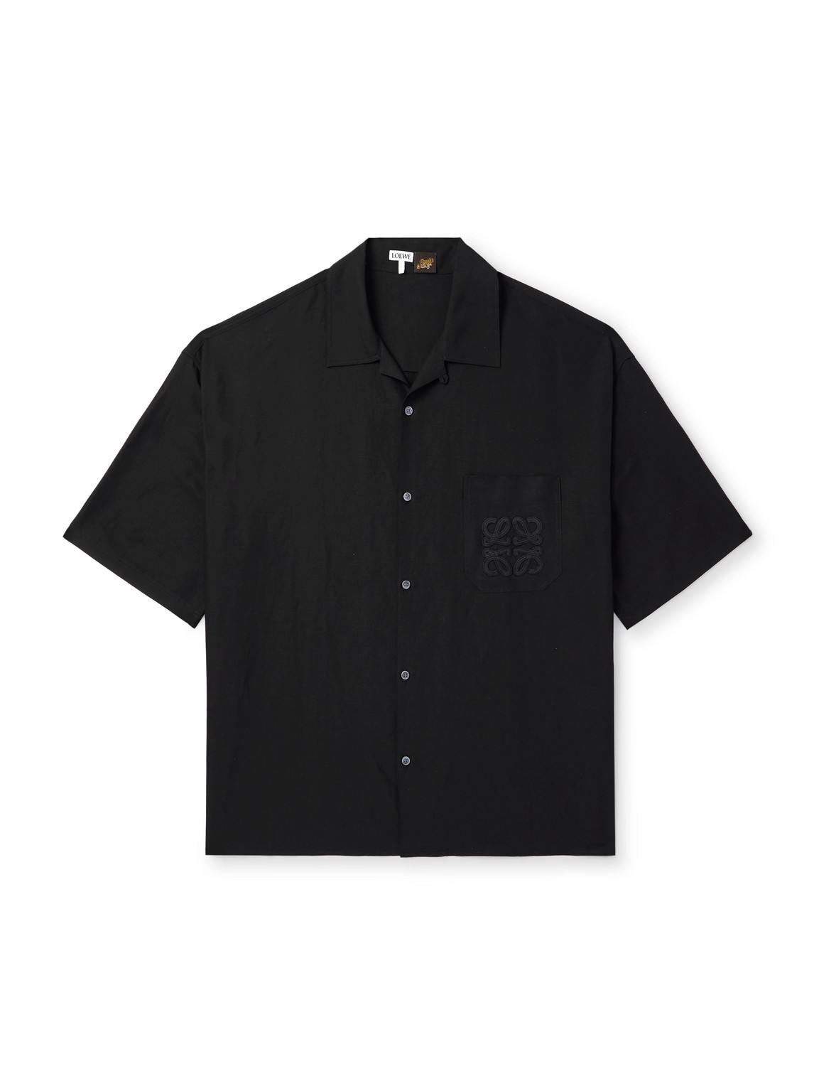 Loewe Paula's Ibiza Convertible-collar Logo-appliquéd Woven Shirt In Black