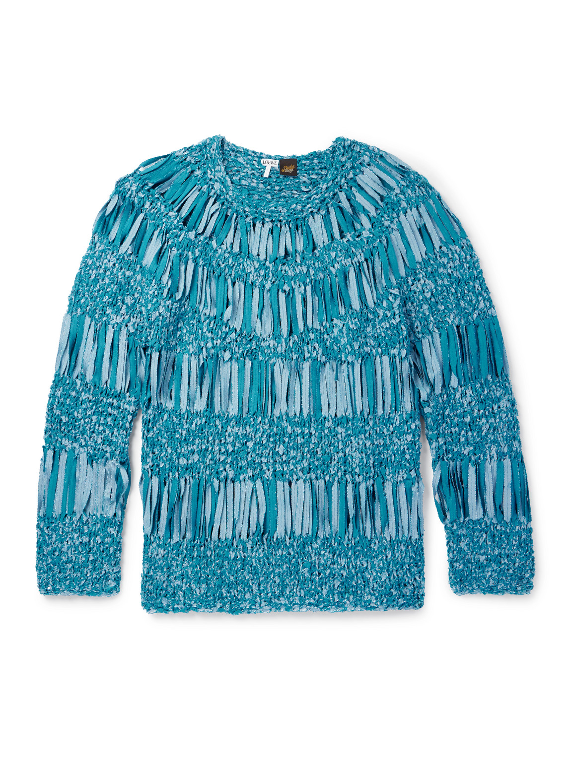 Loewe Paula's Ibiza Open-knit Textured Cotton-blend Sweater In Blue