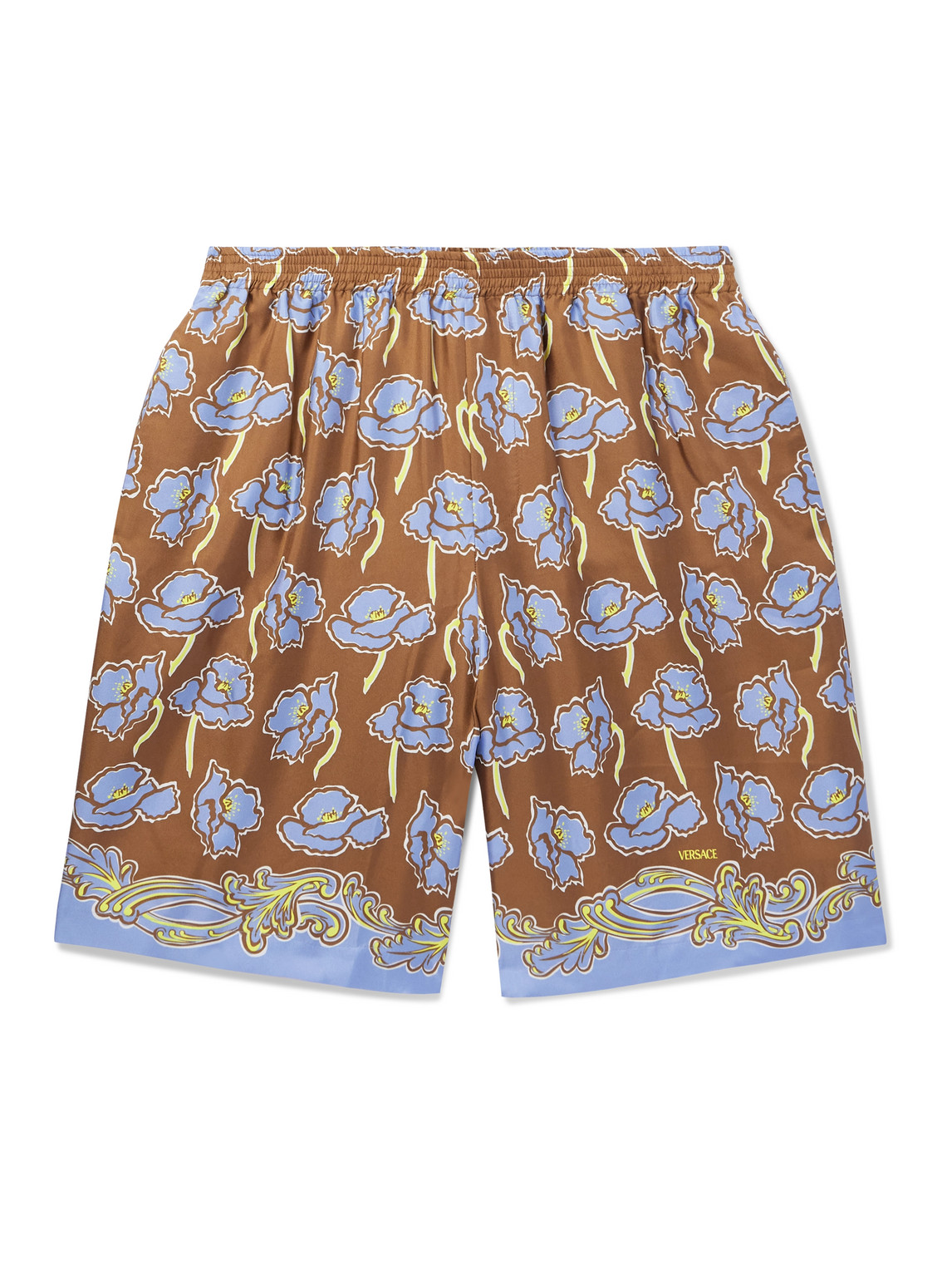 Versace Elastic Waistband Floral Print Shorts In 5n630 Print