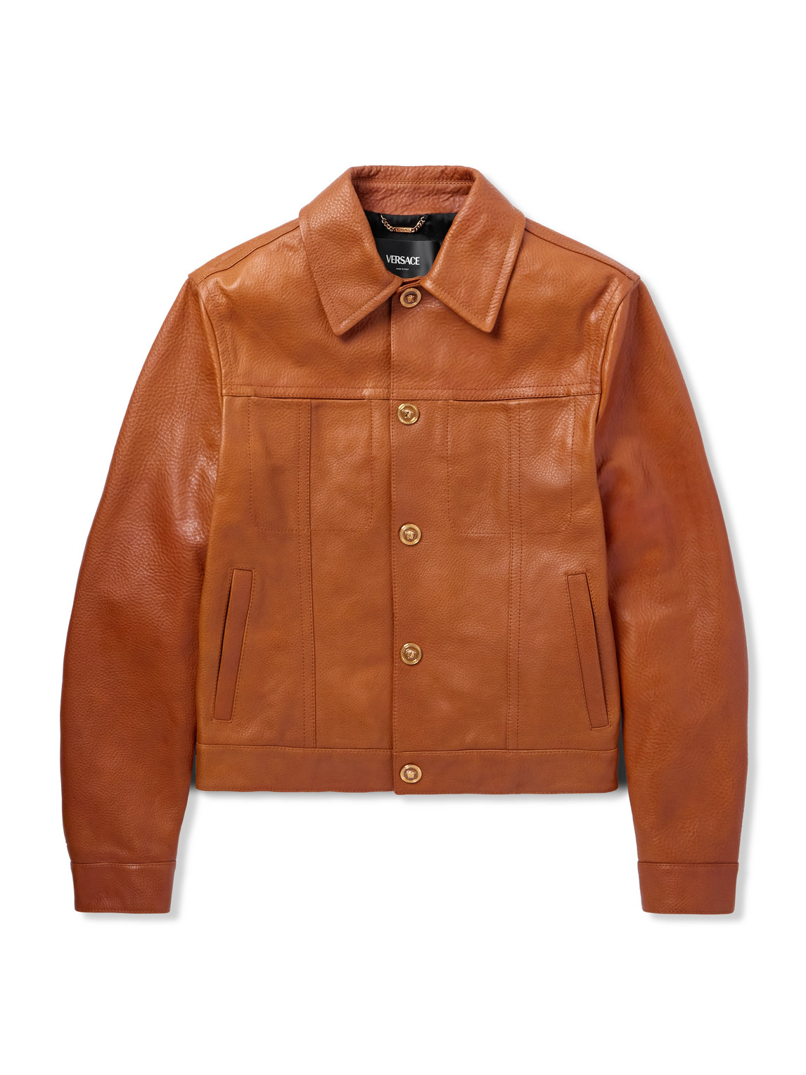 Versace Full-grain Leather Jacket In Brown