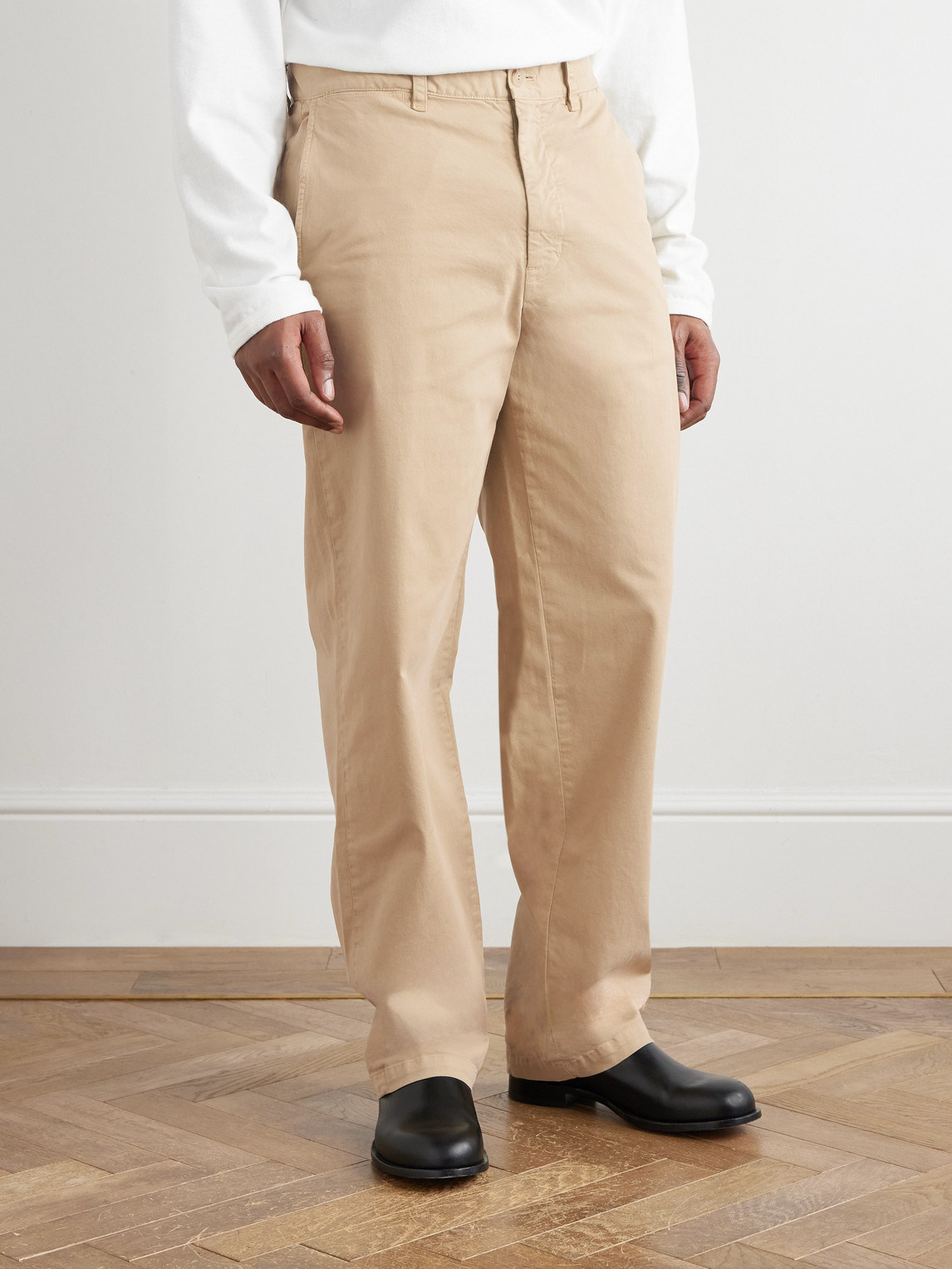 Nili Lotan Carsen Straight-leg Cotton-blend Twill Trousers In Neutral