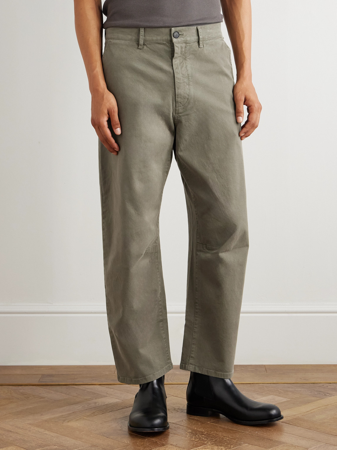 Nili Lotan Carpenter Straight-leg Cropped Cotton-blend Twill Trousers In Brown