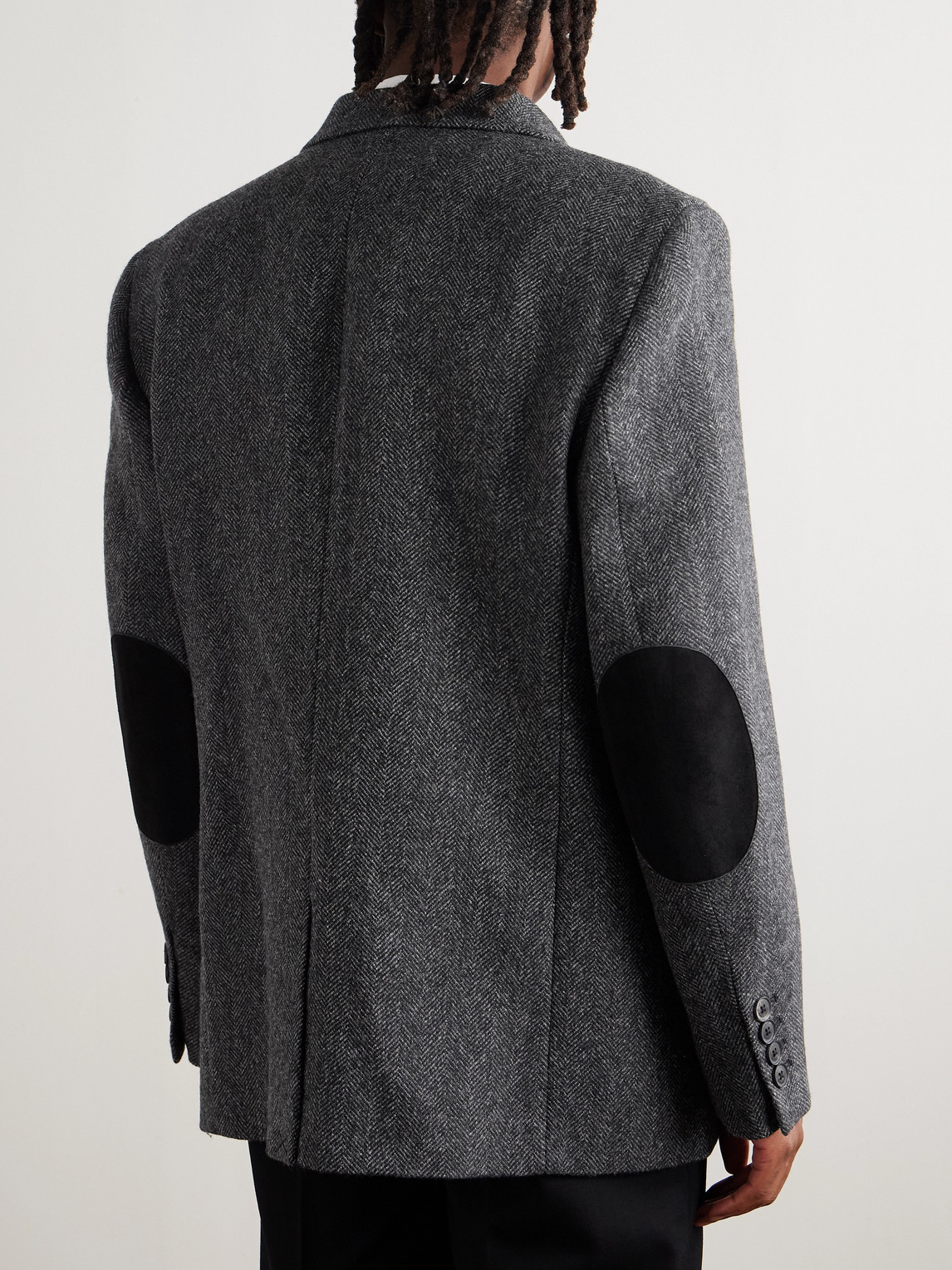Nili Lotan Roy Suede-trimmed Herrinbone Wool Blazer In Black