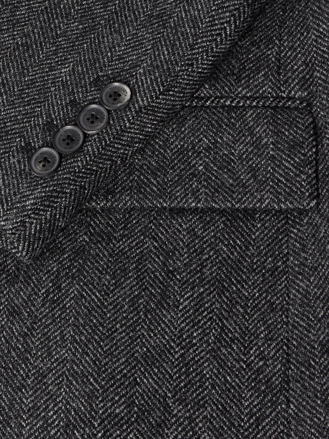 Nili Lotan Roy Suede-trimmed Herrinbone Wool Blazer In Black