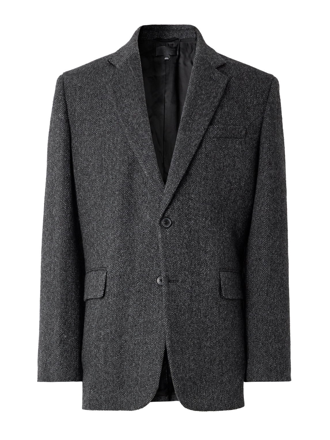 Nili Lotan Roy Suede-trimmed Herrinbone Wool Blazer In Black
