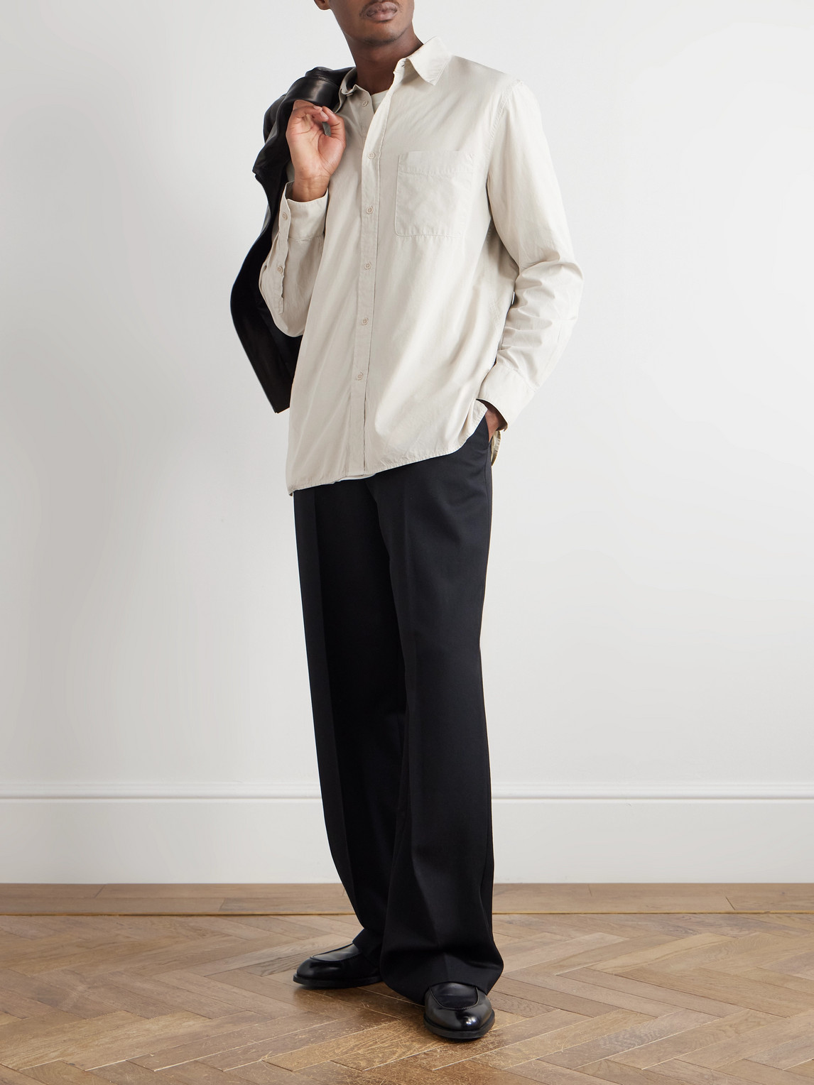 Nili Lotan Finn Cotton Oxford Shirt In Neutral