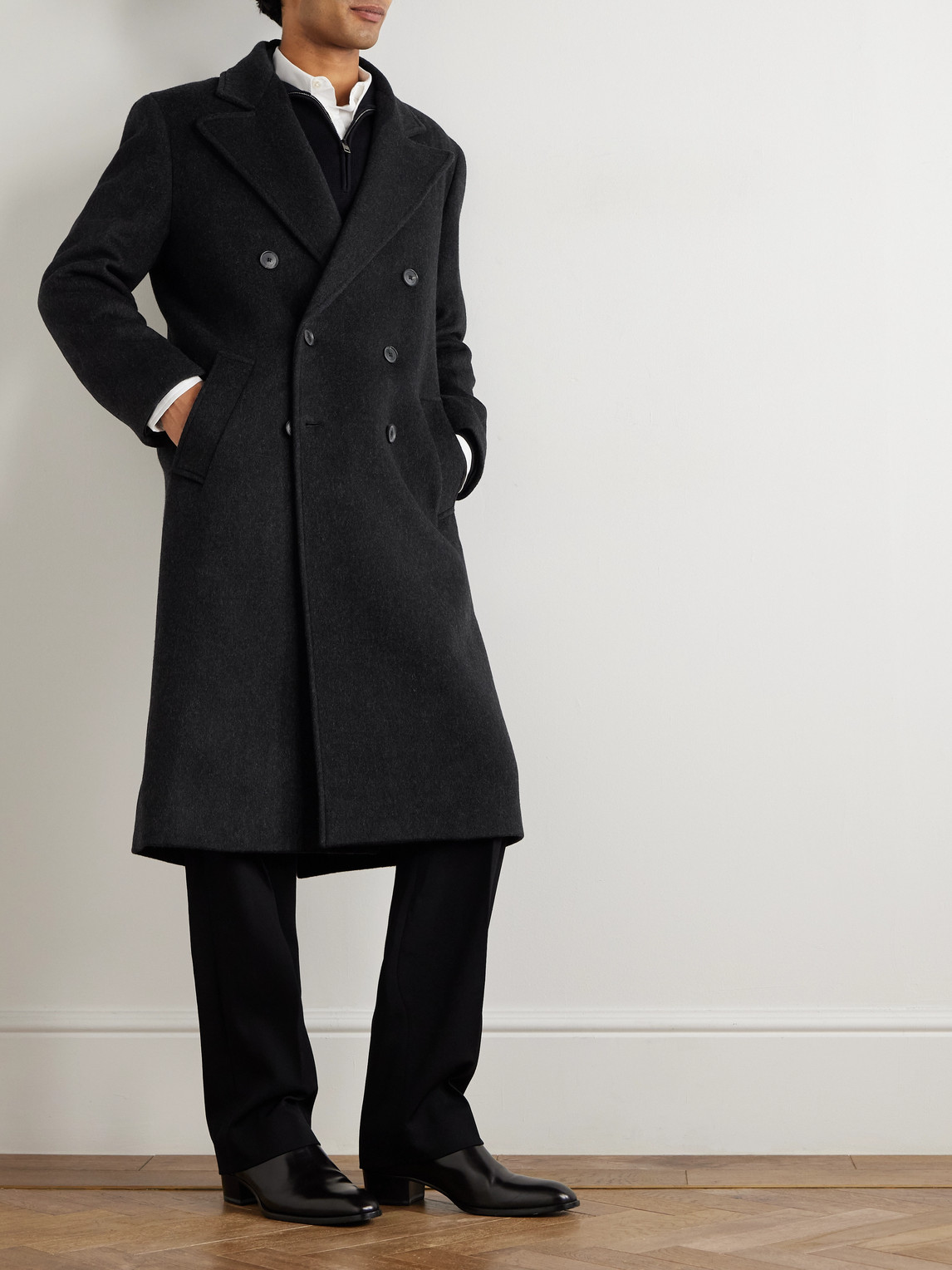 Nili Lotan Bennett Double-breasted Brushed-wool Coat In Black