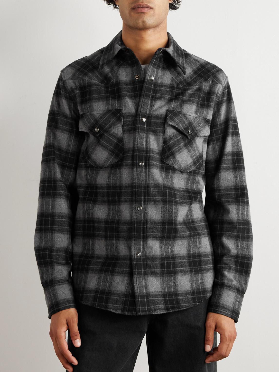 Nili Lotan Travis Checked Cotton-flannel Shirt In Black
