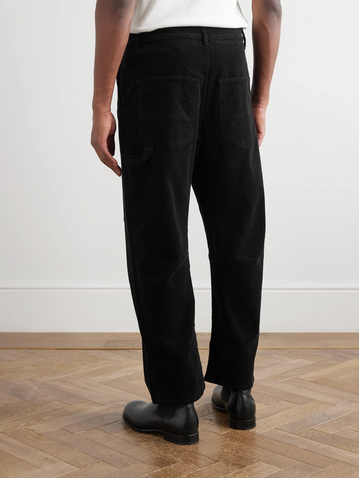 Nili Lotan Carpenter Cropped Straight-leg Cotton-blend Corduroy Trousers In Black