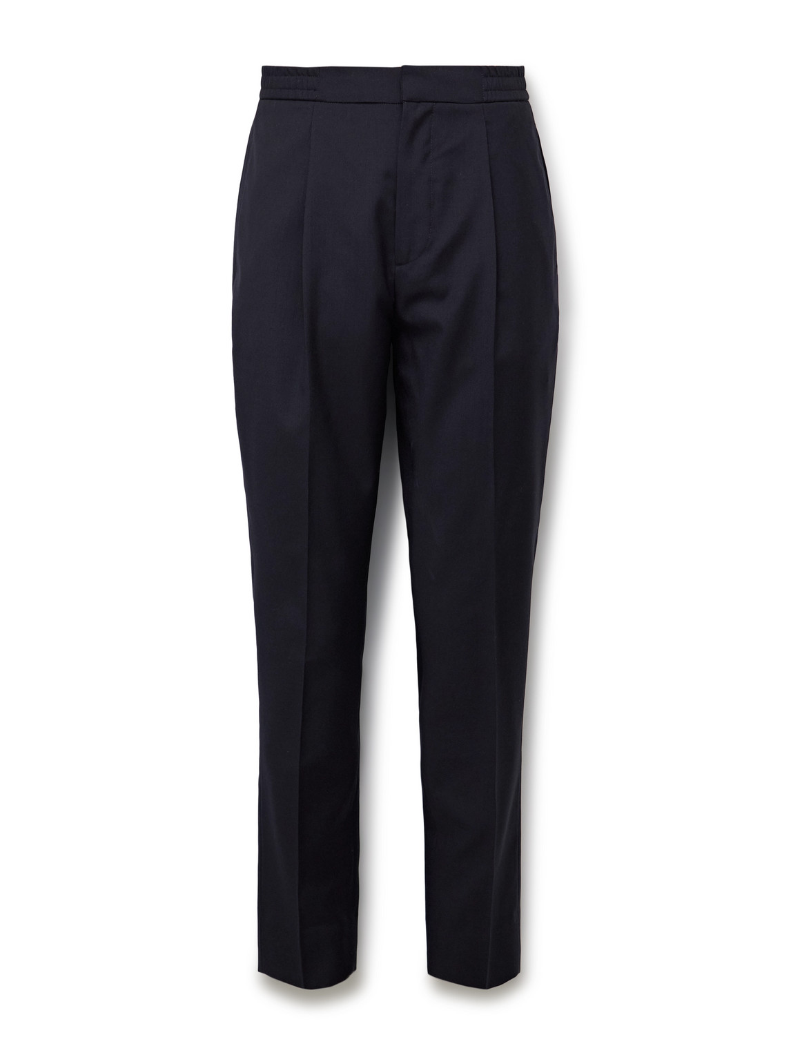 Officine Generale Drew Tapered Pleated Virgin Wool-crepe Trousers In Blue