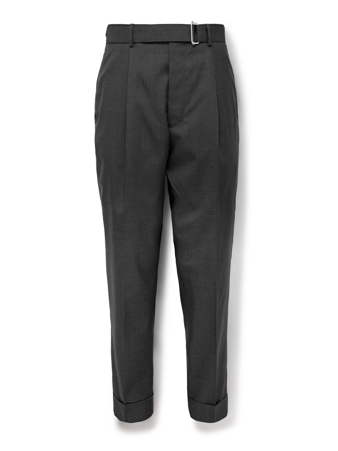 Officine Generale Hugo Tapered Belted Virgin Wool Suit Trousers In Gray