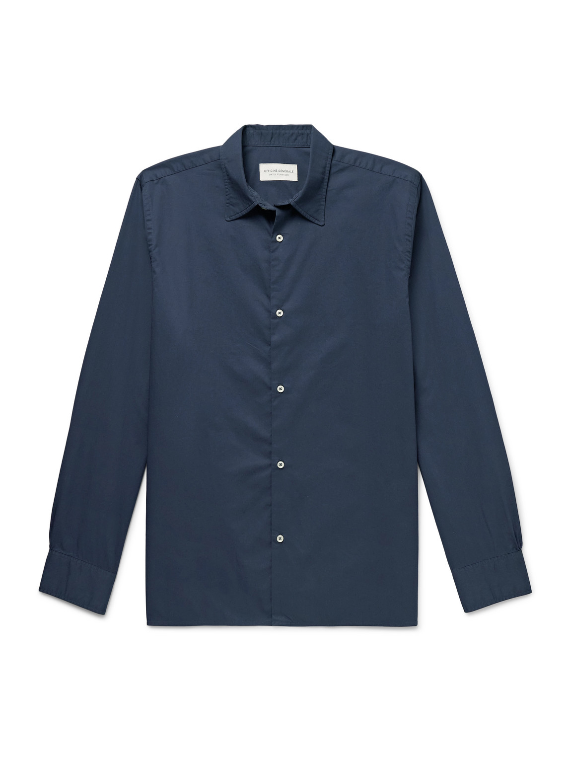 Officine Generale Garment-dyed Cotton-poplin Shirt In Blue