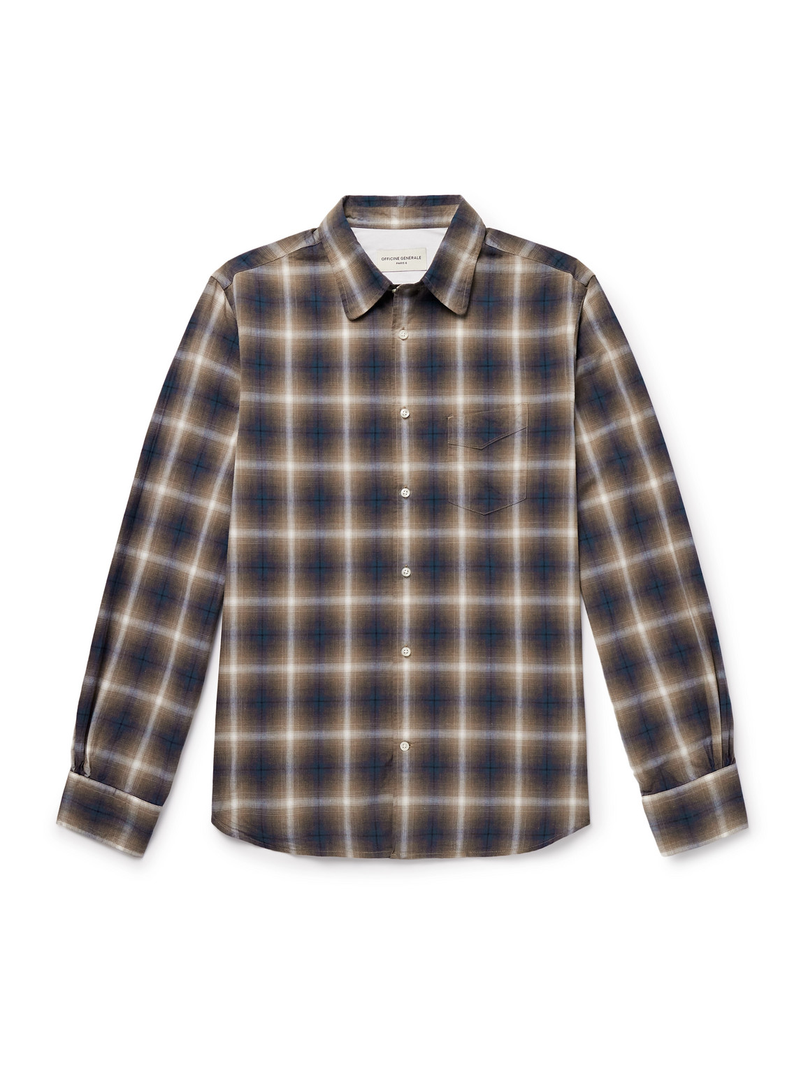 Officine Generale Benoit Checked Cotton-flannel Shirt In Brown