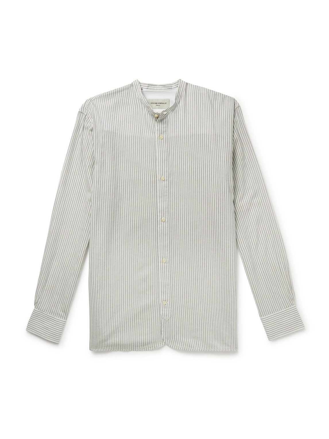 Officine Generale Gali Grandad-collar Striped Cotton-voile Shirt