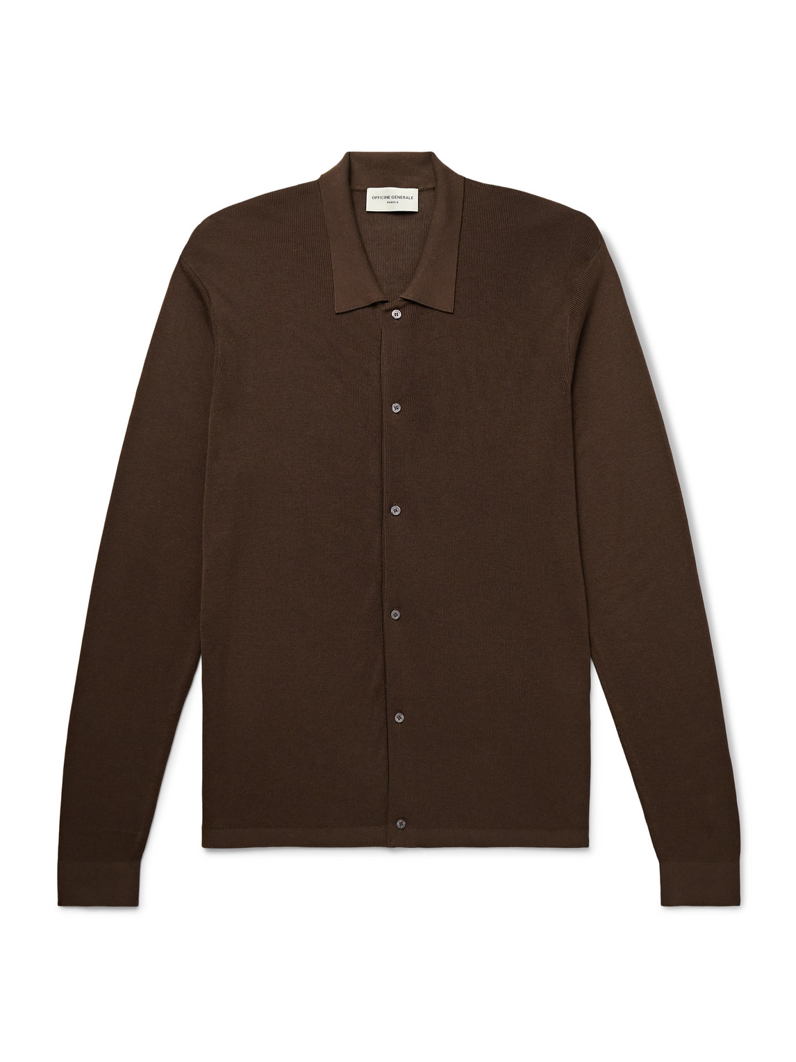 Officine Generale Brent Slim-fit Lyocell And Wool-blend Cardigan In Brown