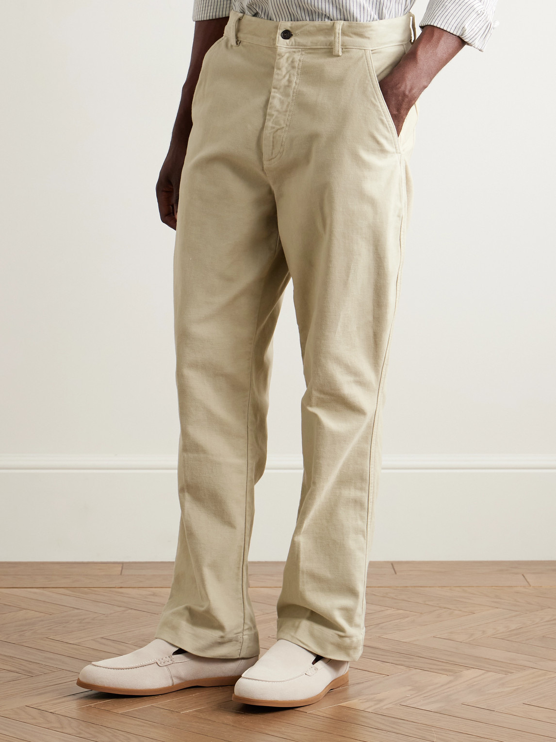  Officine Générale - Greg Straight-leg Garment-dyed Cotton-moleskin Trousers - Men - Neutrals - It 44 