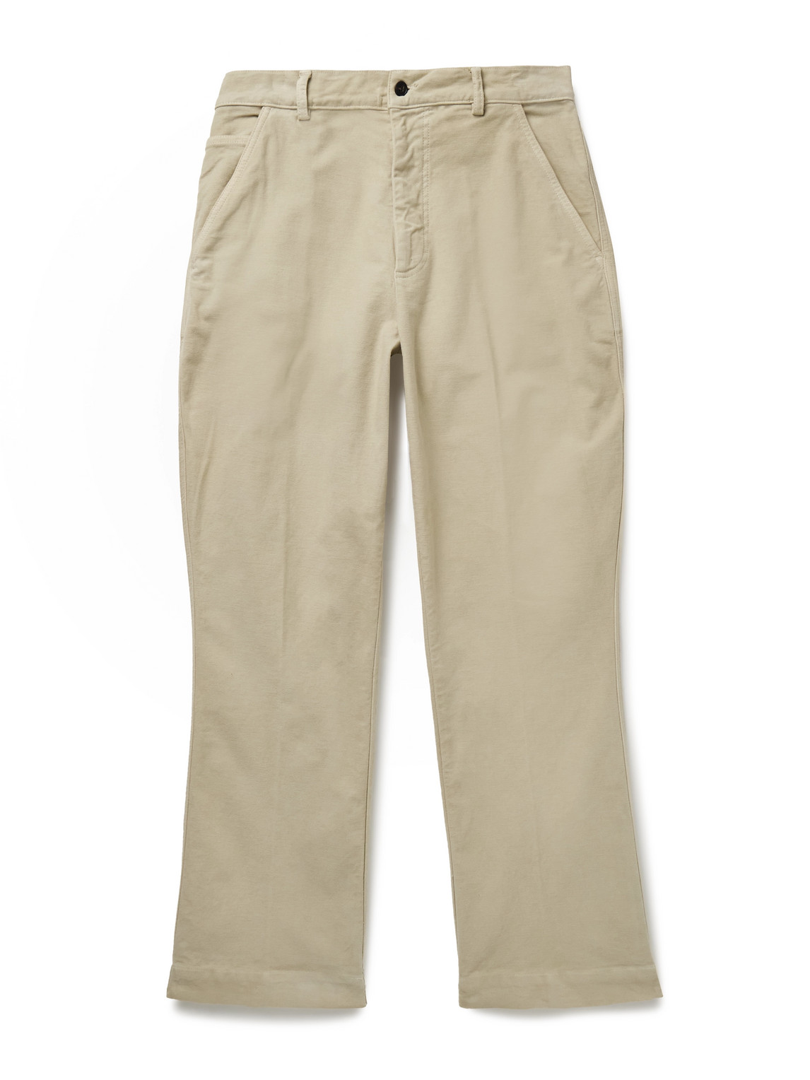 Officine Generale Greg Straight-leg Garment-dyed Cotton-moleskin Trousers In Neutral