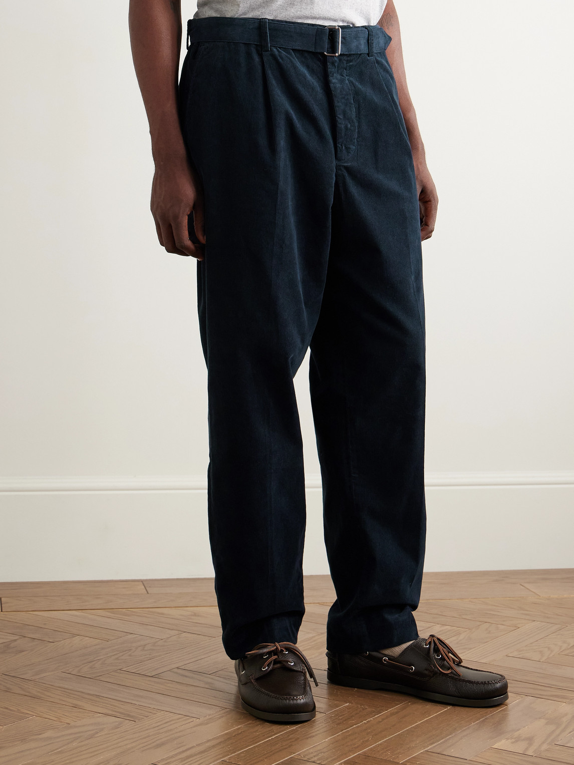  Officine Générale - Hermann Straight-leg Belted Pleated Cotton-blend Corduroy Chinos - Men - Blue - It 46 