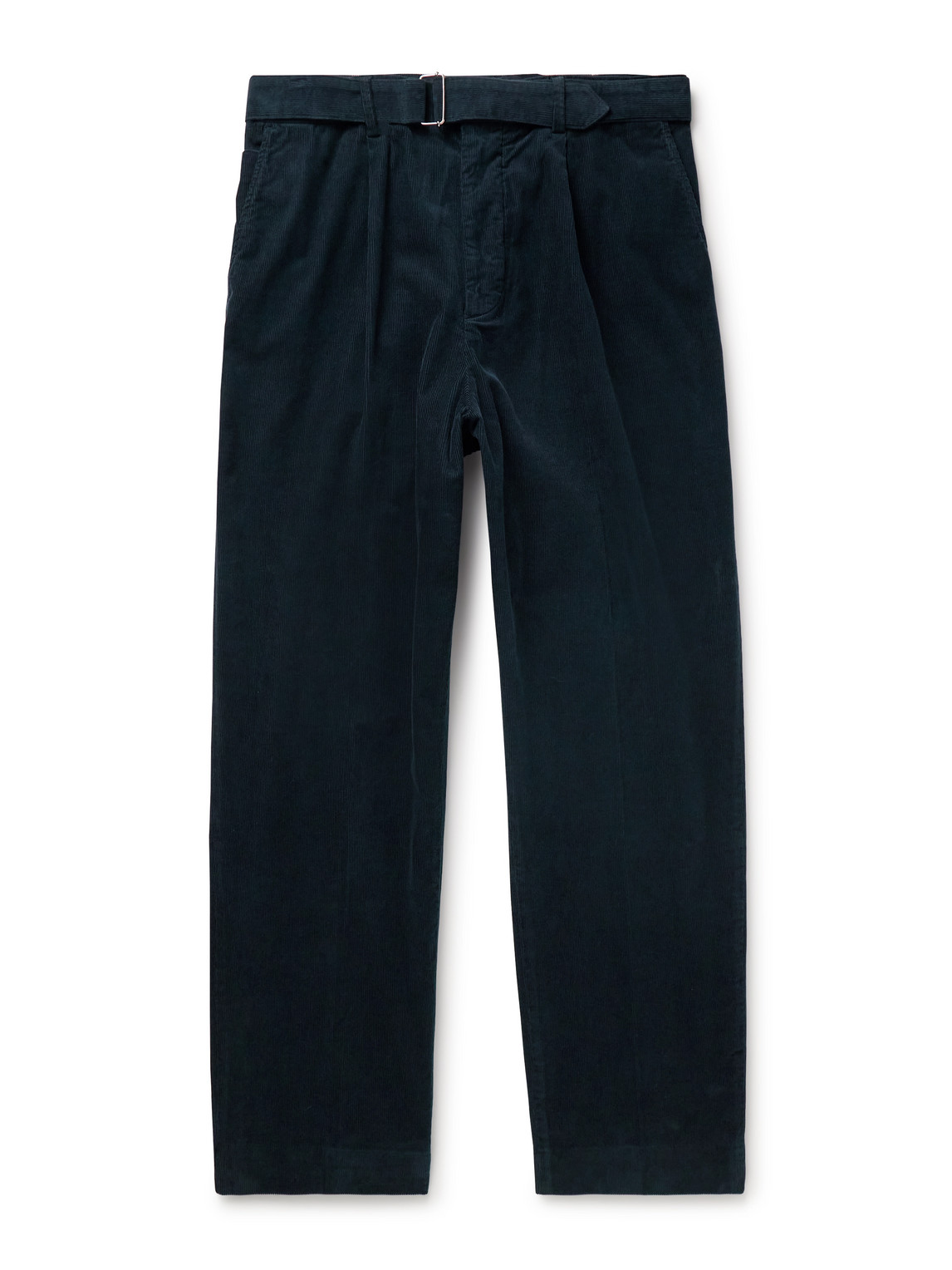 Officine Generale Hermann Straight-leg Belted Pleated Cotton-blend Corduroy Chinos In Blue