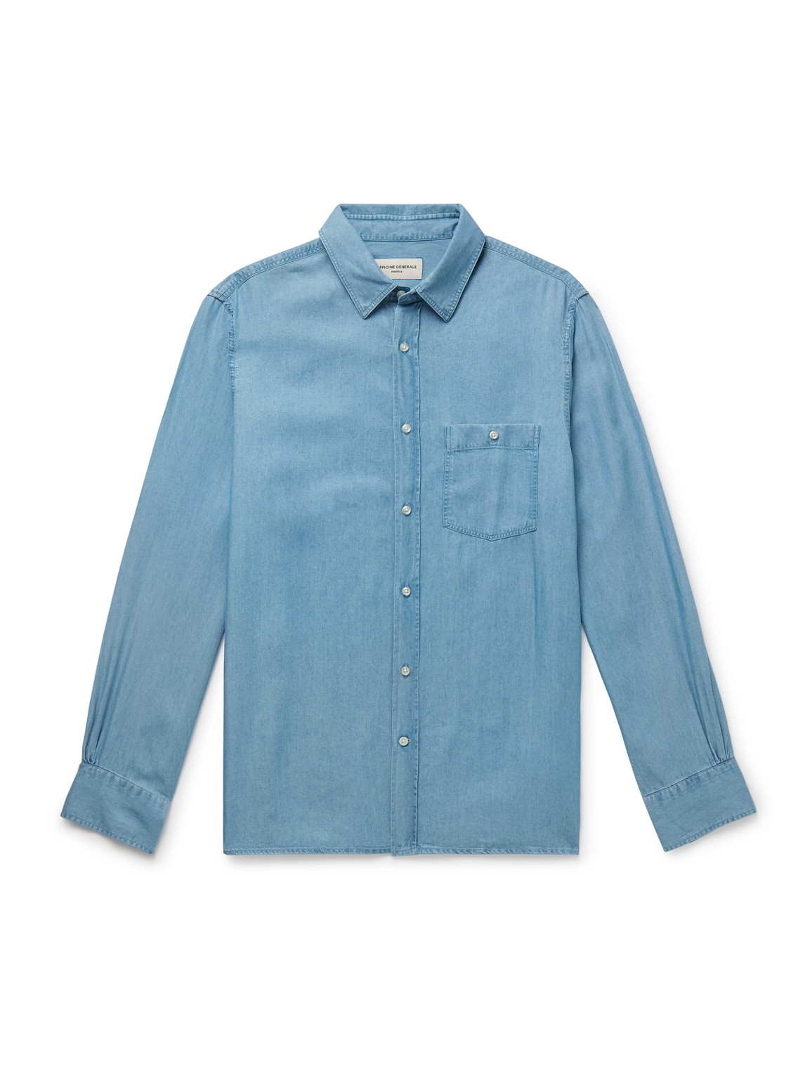 Officine Generale Alex Lyocell-chambray Shirt In Blue
