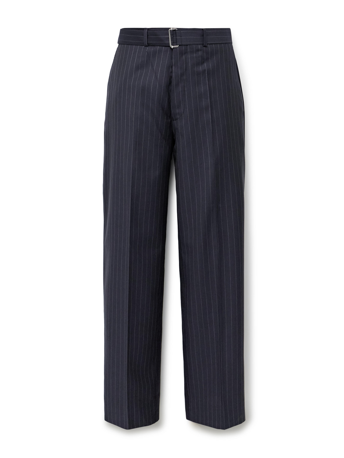 Officine Generale Nash Wide-leg Belted Pinstriped Virgin Wool-twill Suit Trousers In Blue
