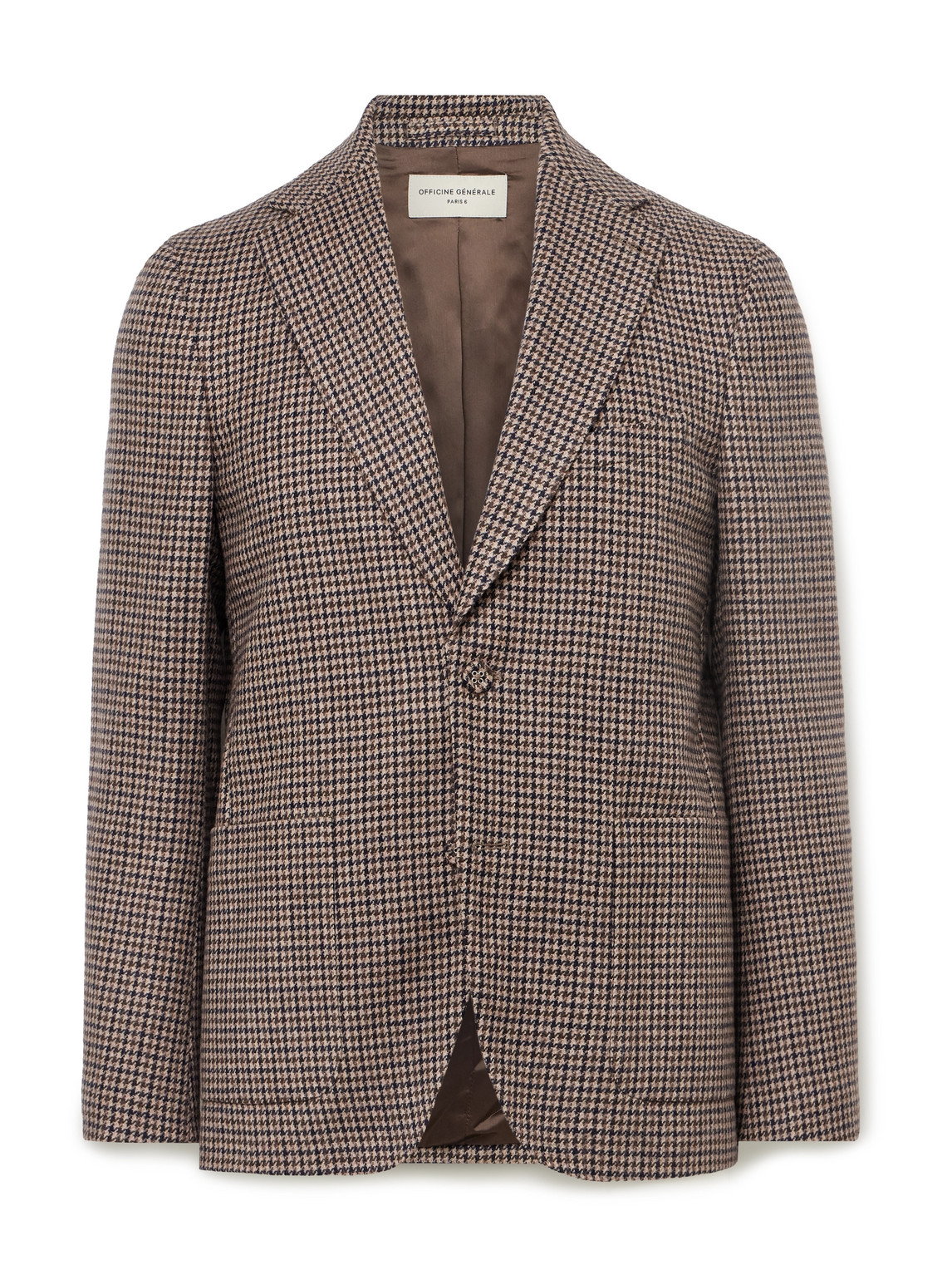 Officine Generale Arthus Houndstooth Wool-blend Blazer In Brown