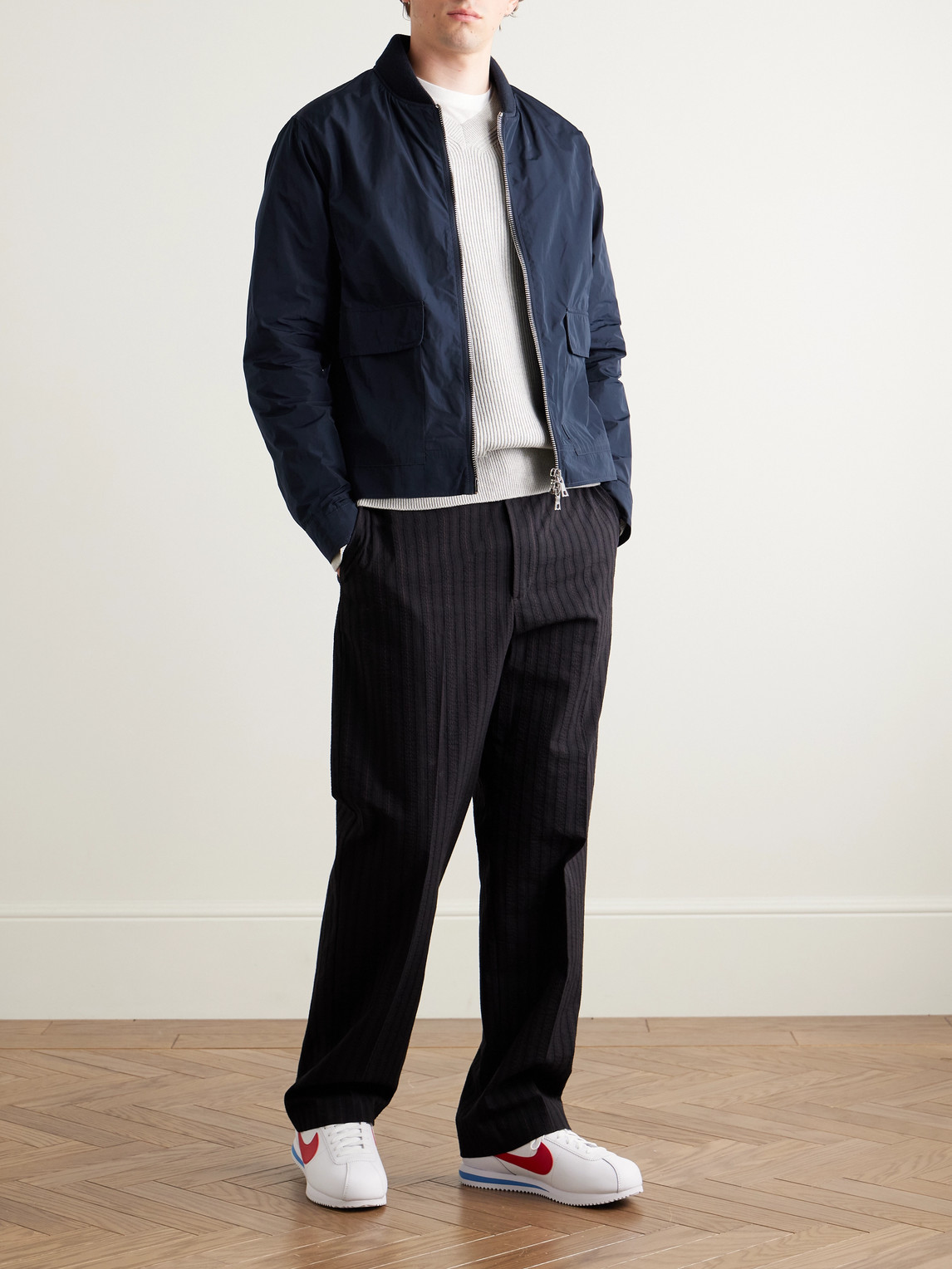Officine Generale Nathane Shell Bomber Jacket In Blue