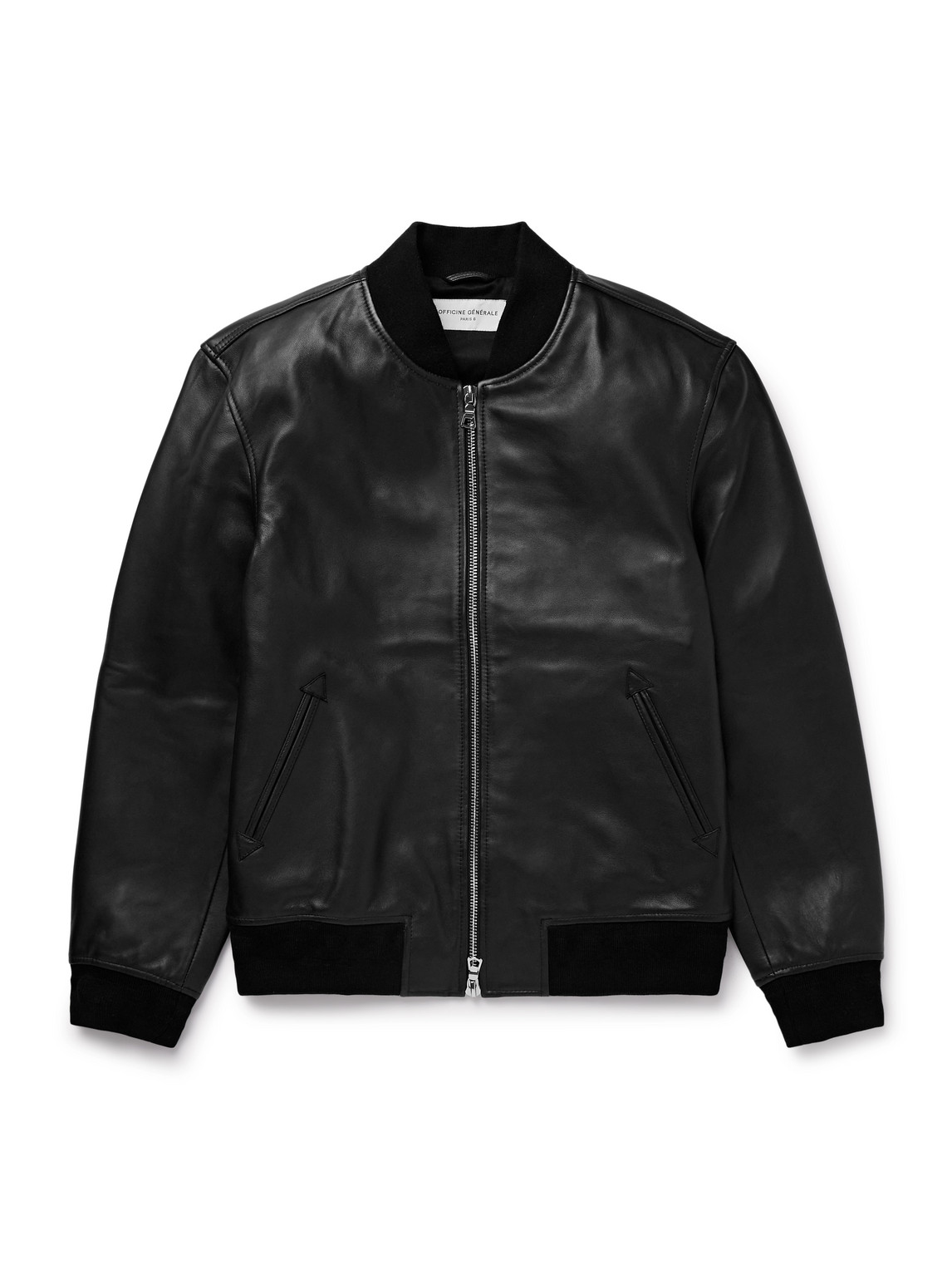 Officine Generale Christo Leather Bomber Jacket In Black