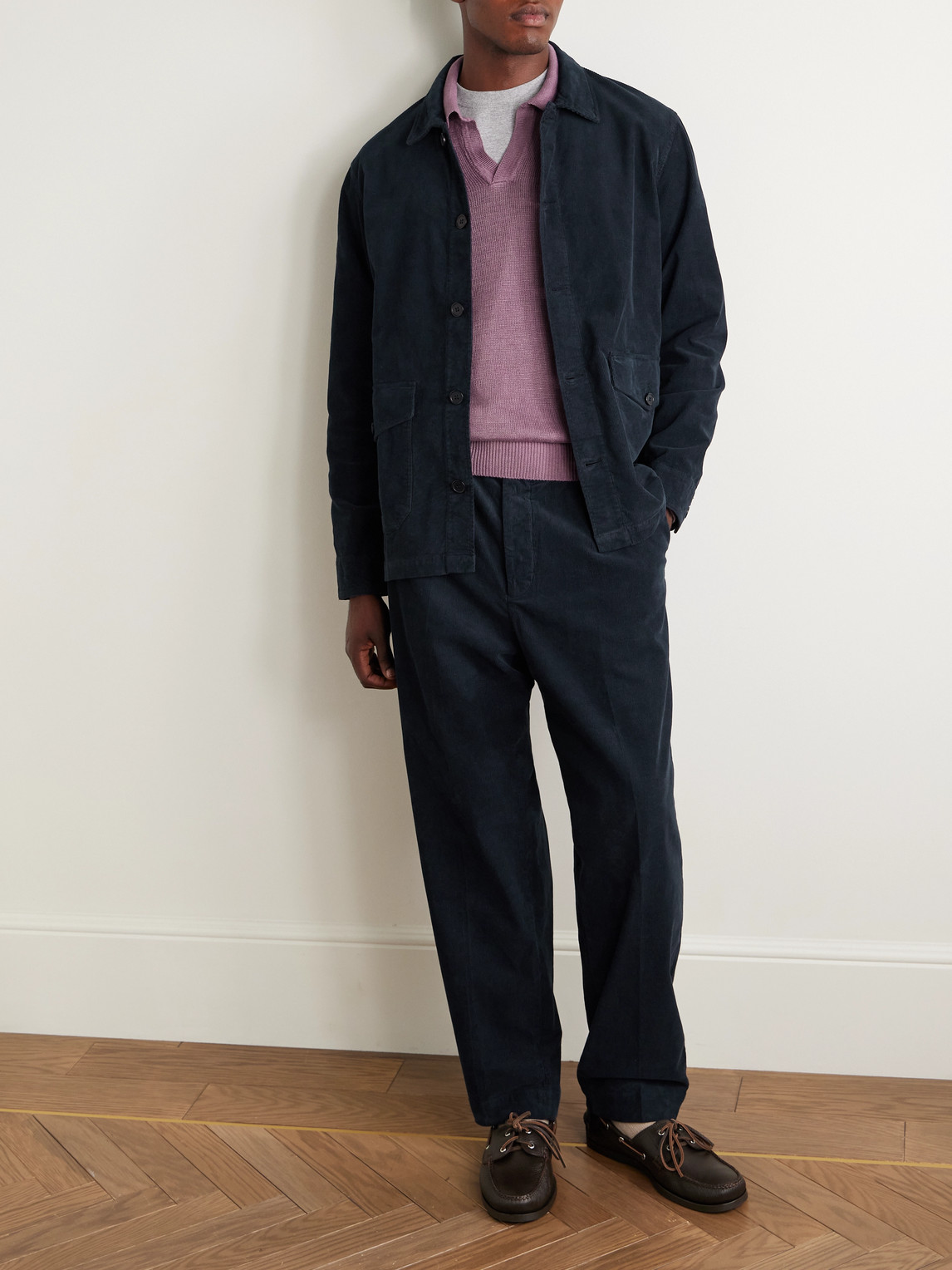 Officine Generale Ezel Garment Dye Cotton Corduroy Jacket Dark Navy In Blue