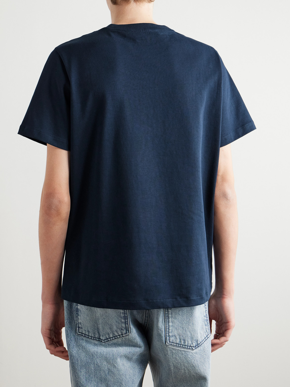 A.p.c. Men Blue Crewneck T-shirt With Logo Embroidered On The Front In Cotton Man