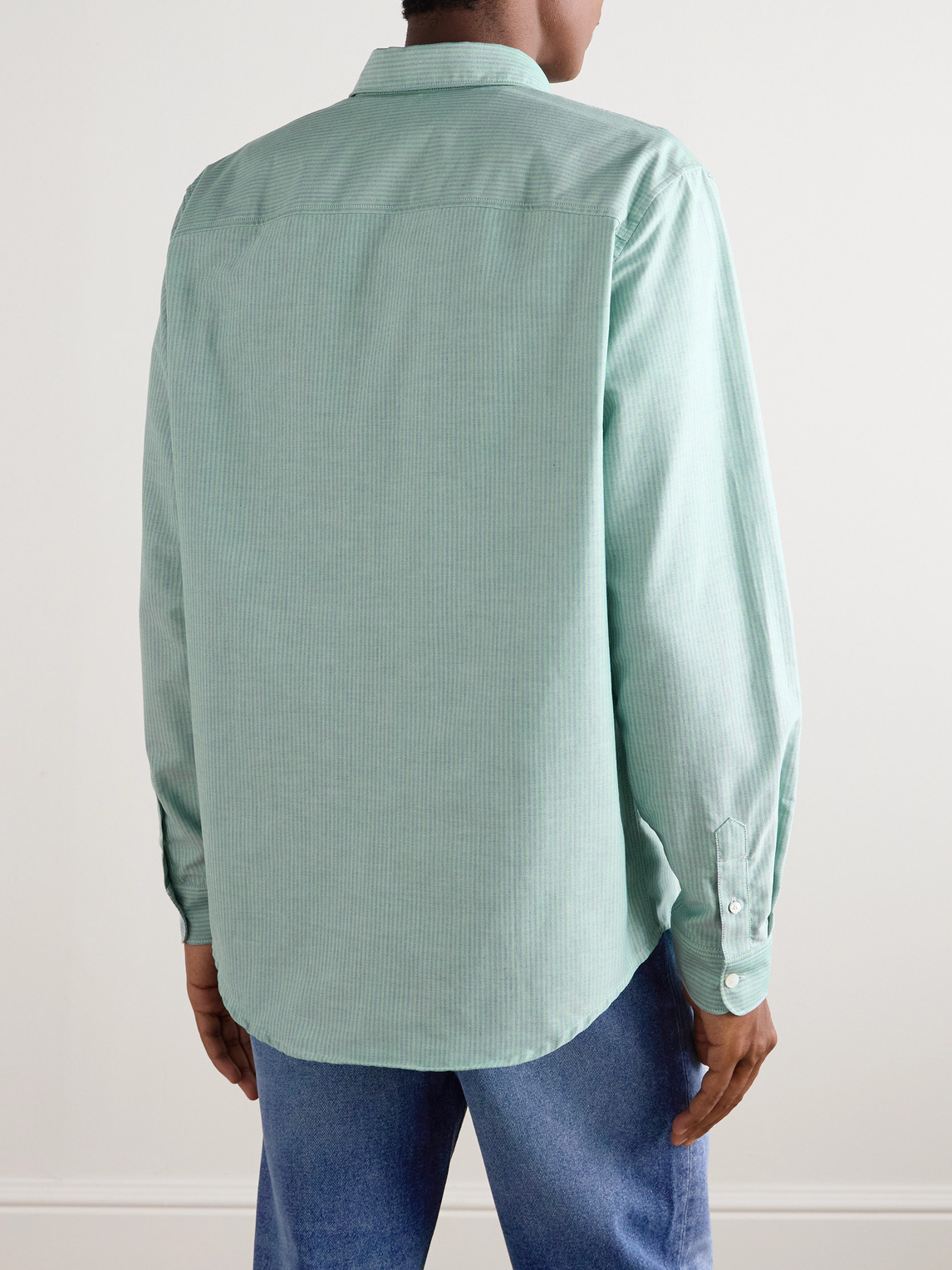 Apc Greg Button-down Collar Logo-embroidered Striped Cotton Shirt In Blue