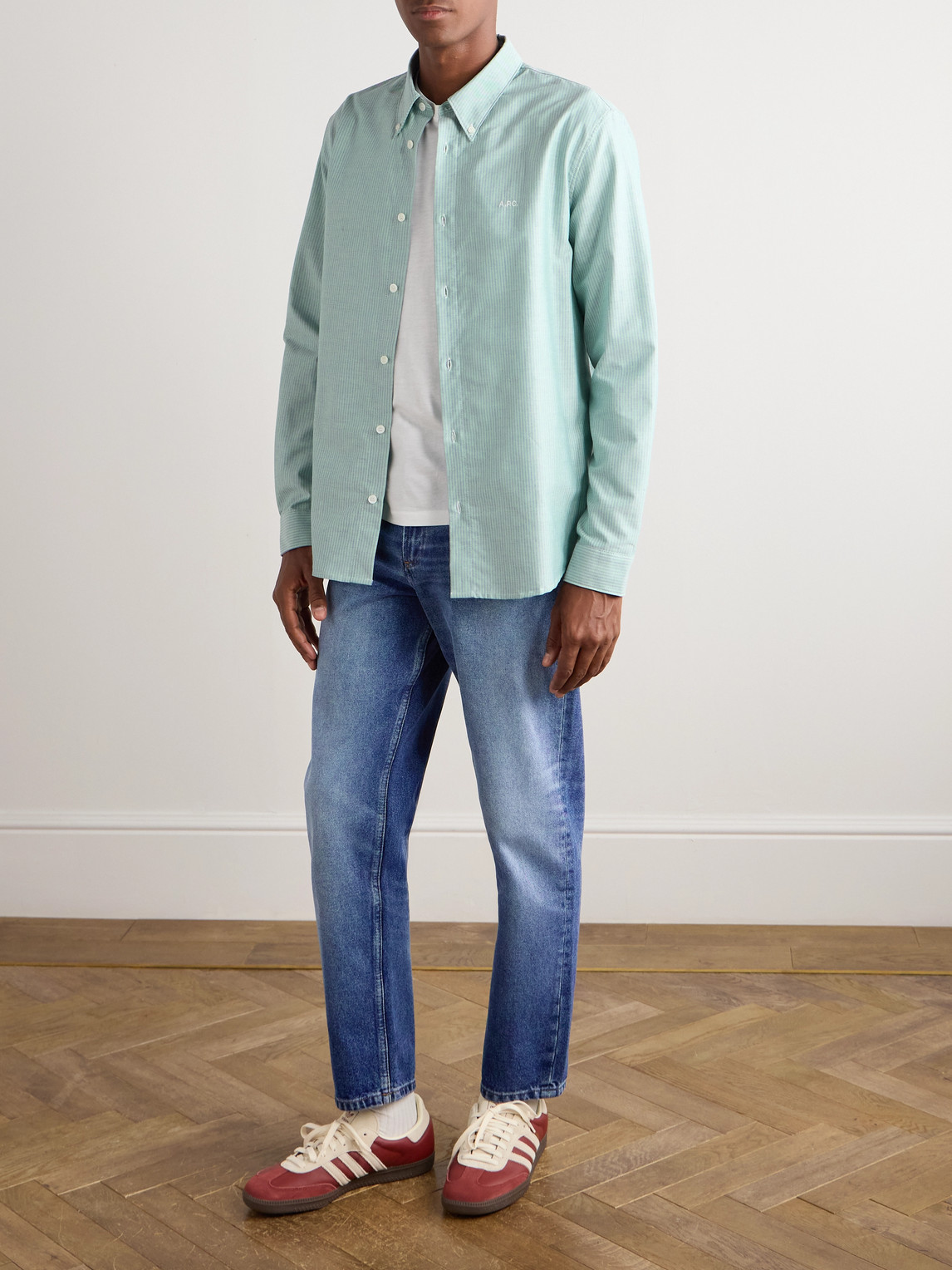 Apc Greg Button-down Collar Logo-embroidered Striped Cotton Shirt In Blue