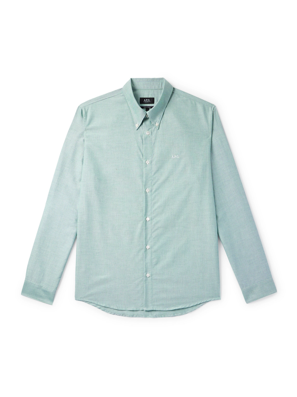 Apc Greg Button-down Collar Logo-embroidered Striped Cotton Shirt In Blue