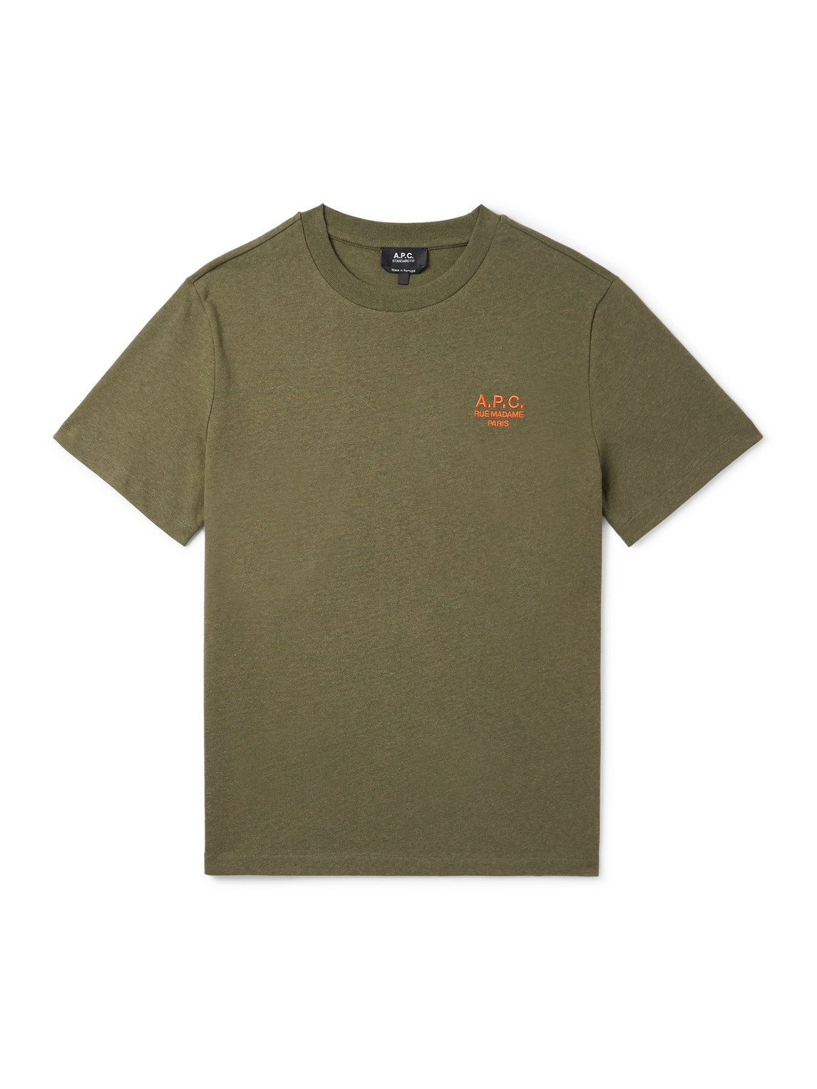 Apc Logo-embroidered Cotton-jersey T-shirt In Green