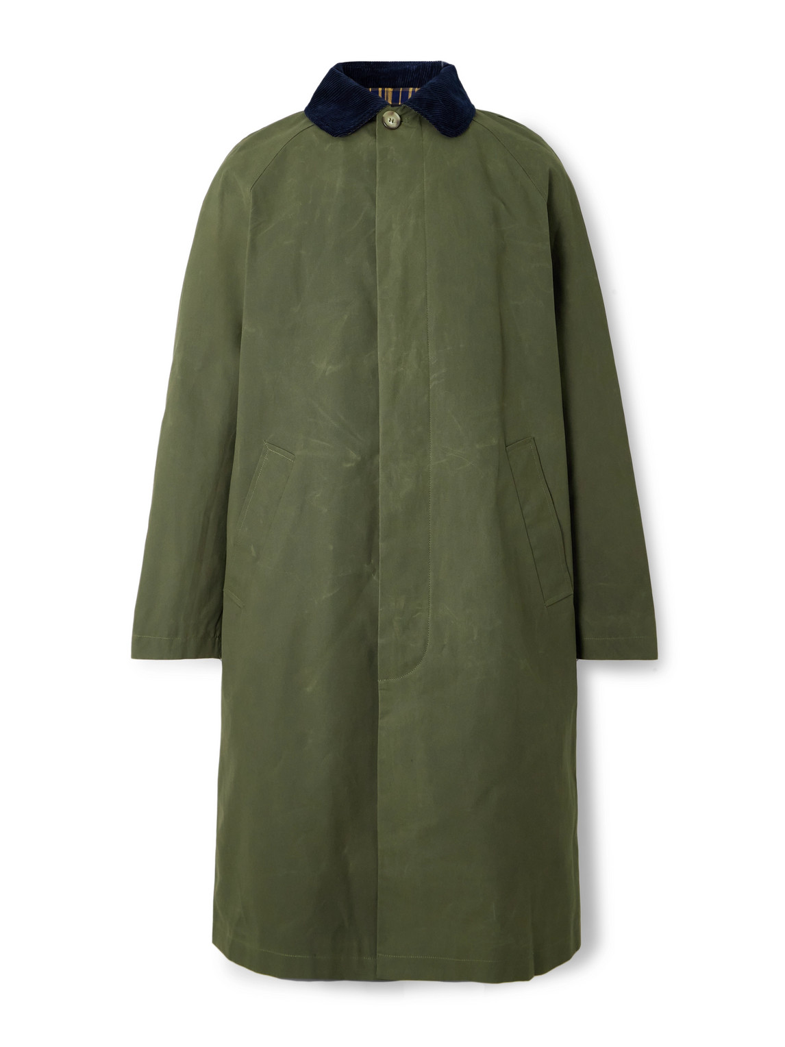 Apc Gaspard Oversized Corduroy-trimmed Coated Cotton-canvas Coat In Green