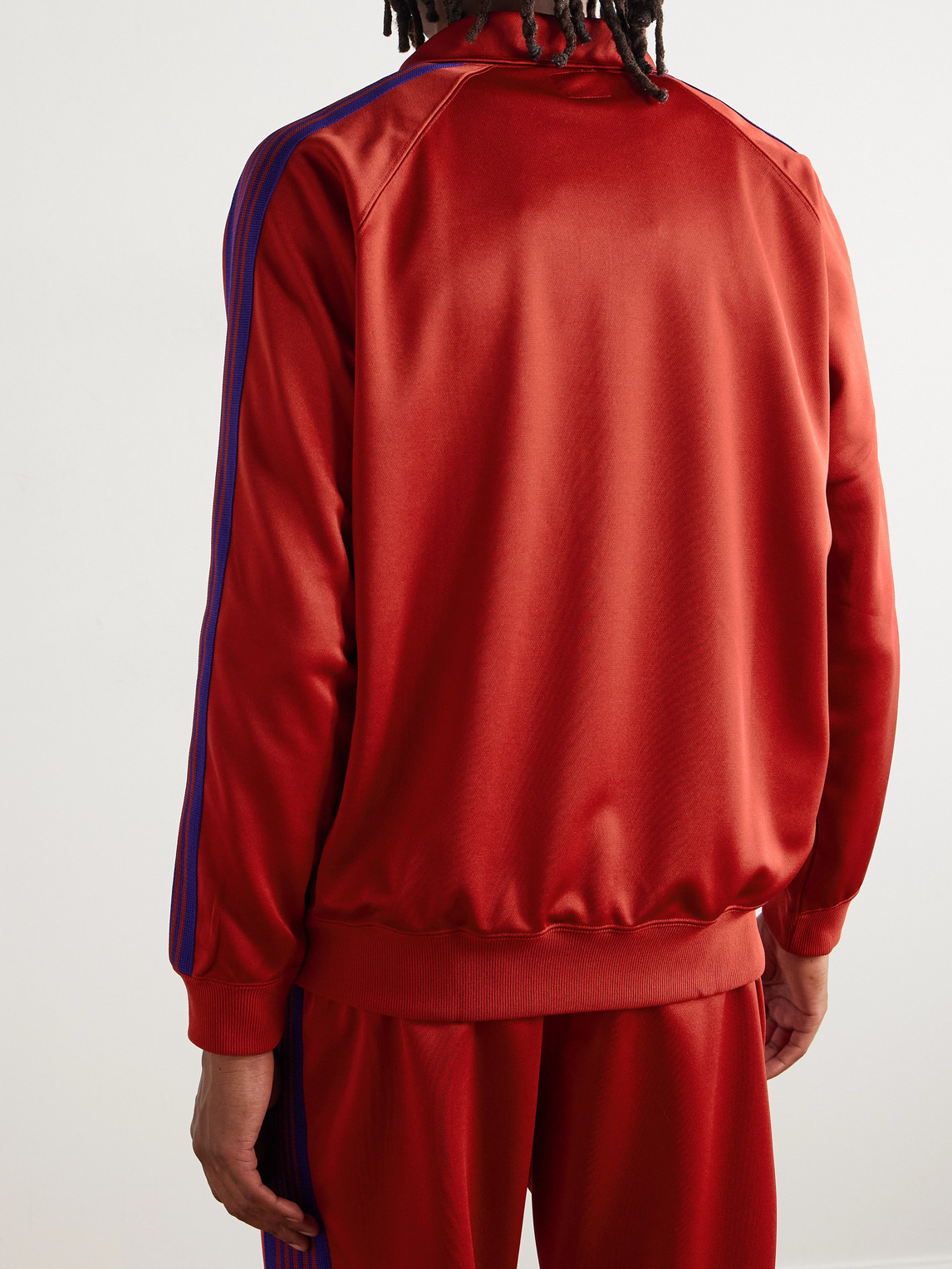 Needles Logo-embroidered Striped Tech-jersey Track Jacket In Red