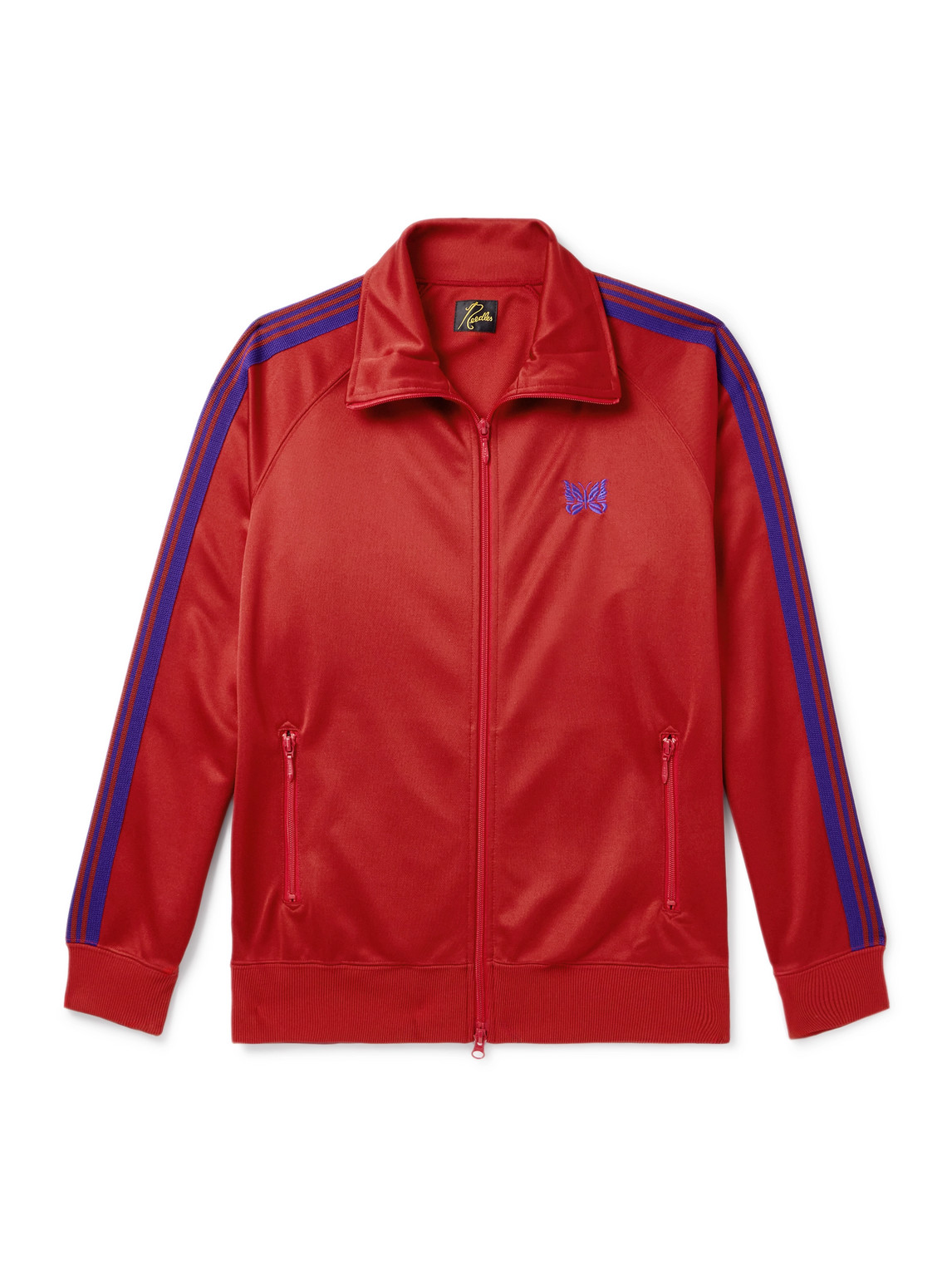Needles Logo-embroidered Striped Tech-jersey Track Jacket In Red