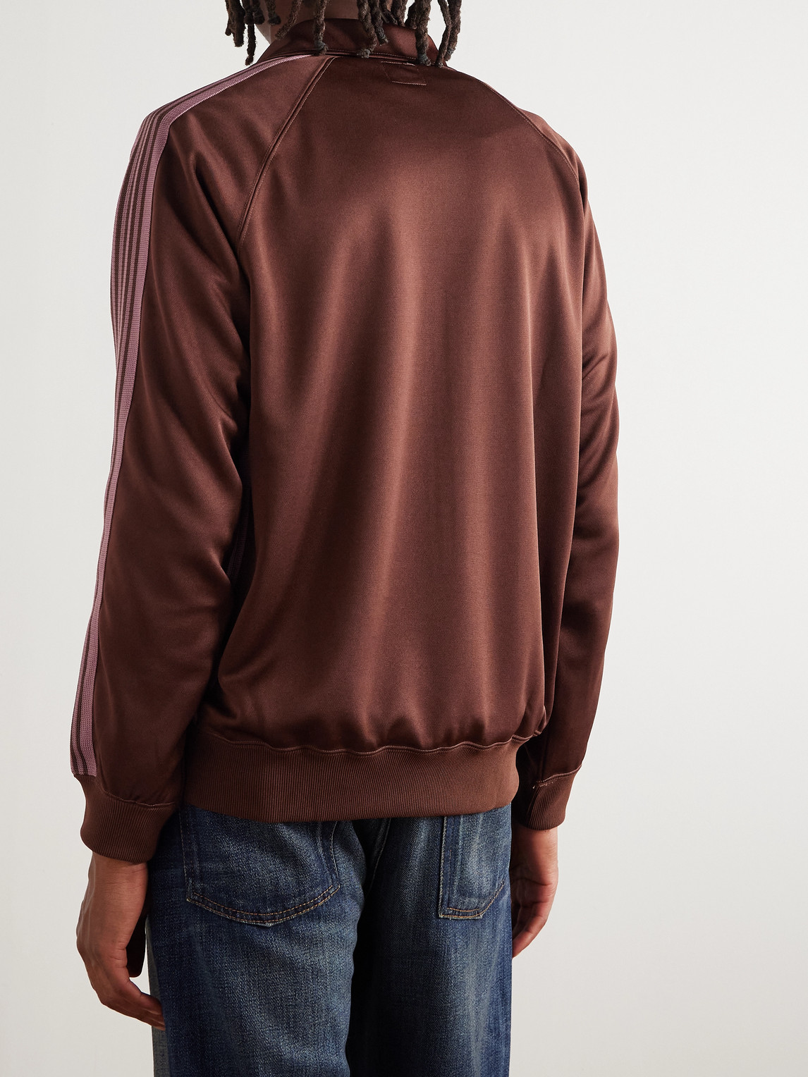 Needles Logo-embroidered Striped Tech-jersey Track Jacket In Brown