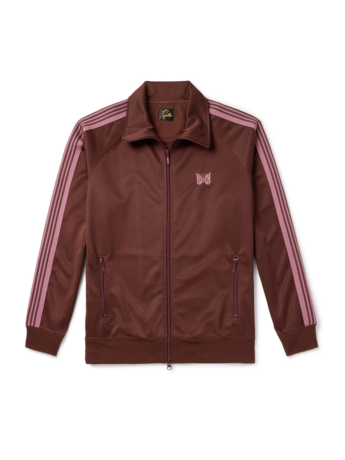 Needles Logo-embroidered Striped Tech-jersey Track Jacket In Brown