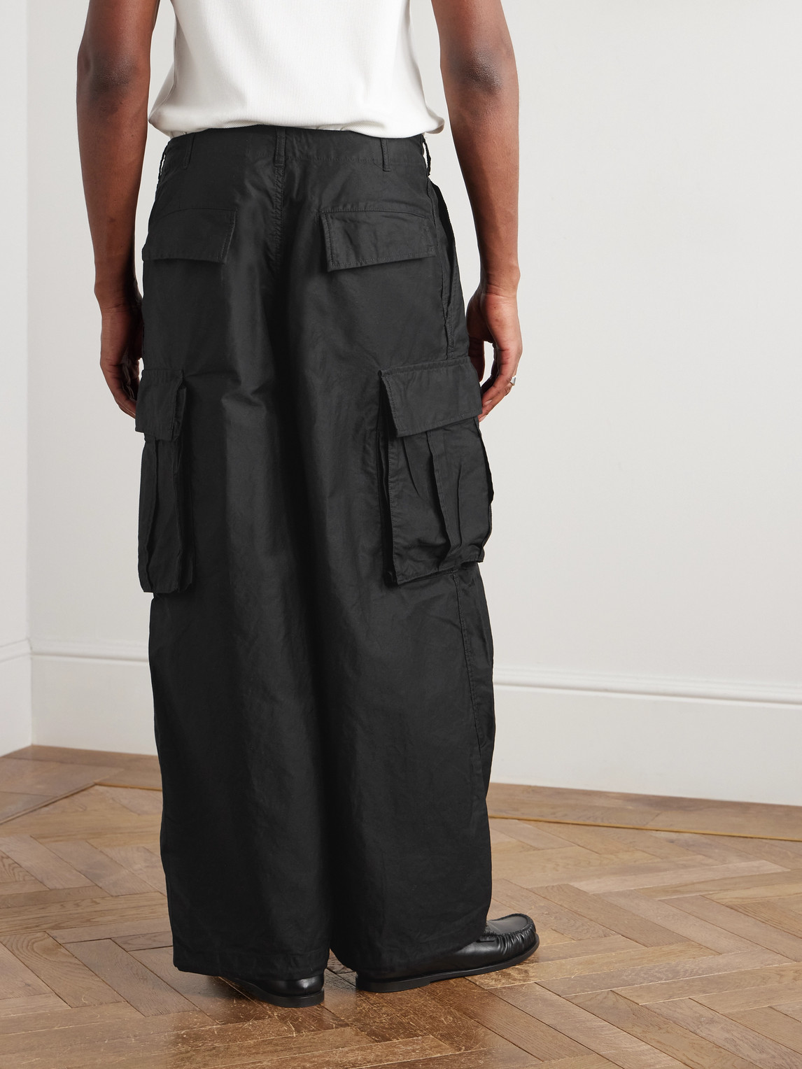 Needles H.d. Wide-leg Cotton-twill Drawstring Cargo Trousers In Black