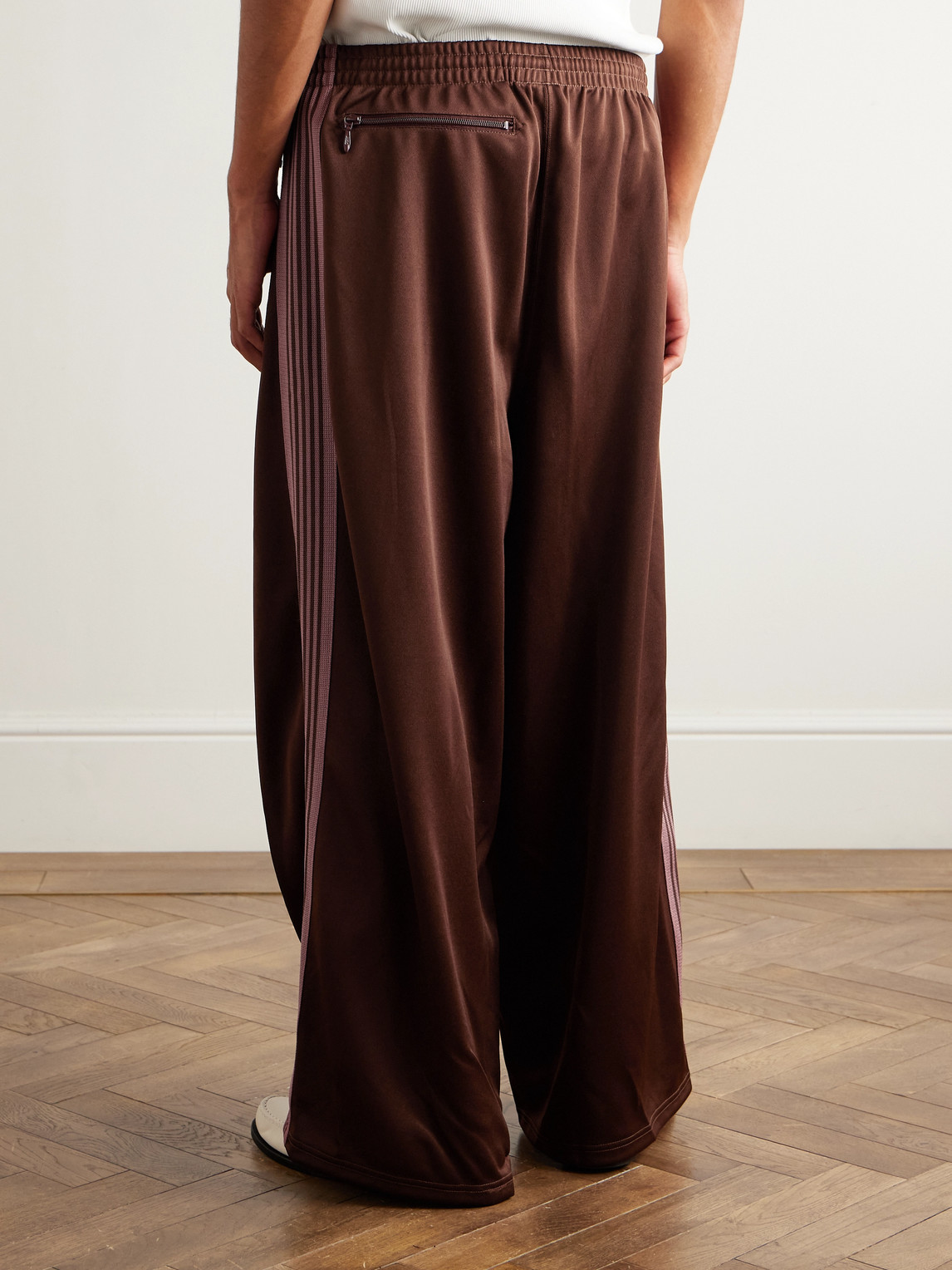Needles Wide-leg Webbing-trimmed Logo-embroidered Jersey Track Pants In Brown