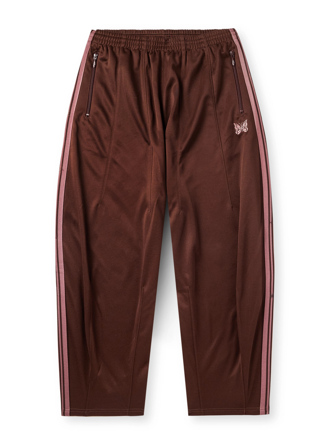 Needles Wide-leg Webbing-trimmed Logo-embroidered Jersey Track Pants In Brown