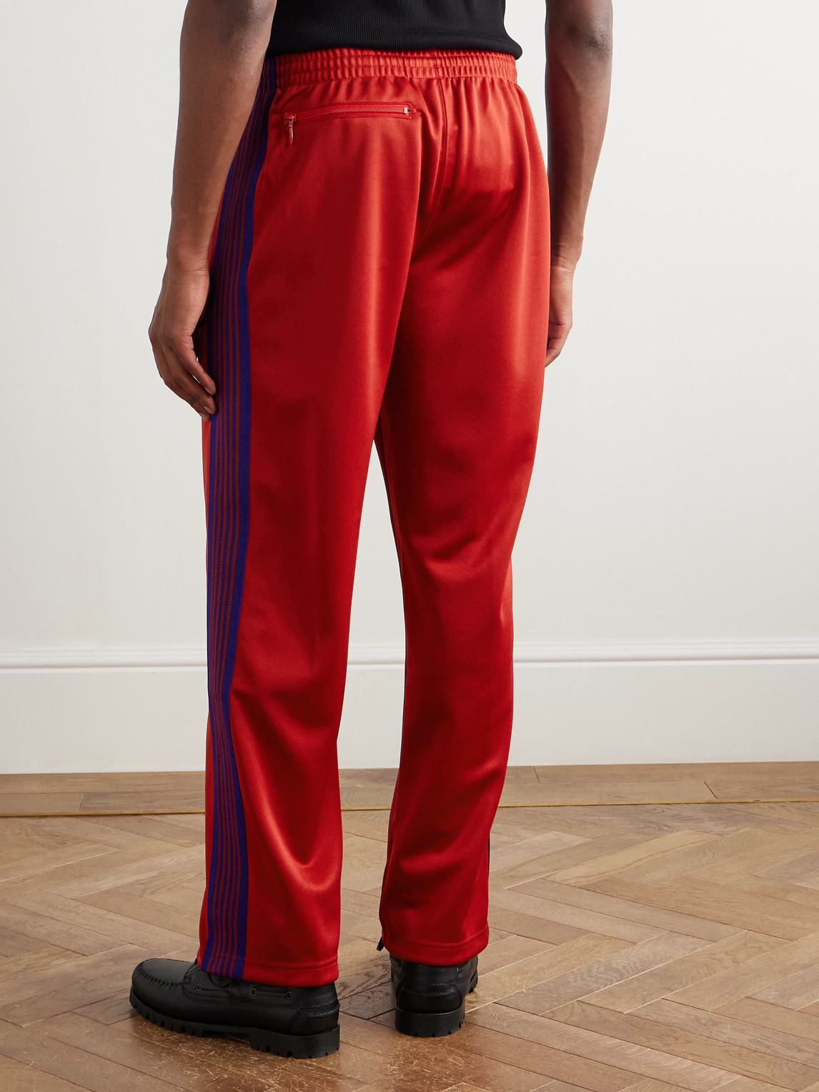 Needles Straight-leg Webbing-trimmed Logo-embroidered Jersey Track Pants In Red
