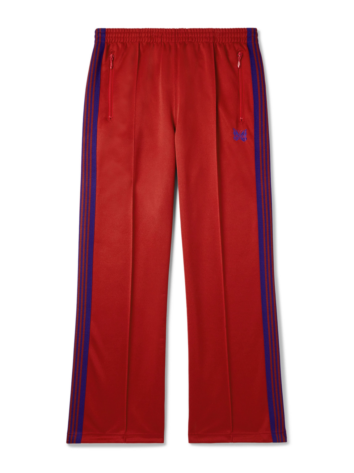 Needles Straight-leg Webbing-trimmed Logo-embroidered Jersey Track Pants In Red