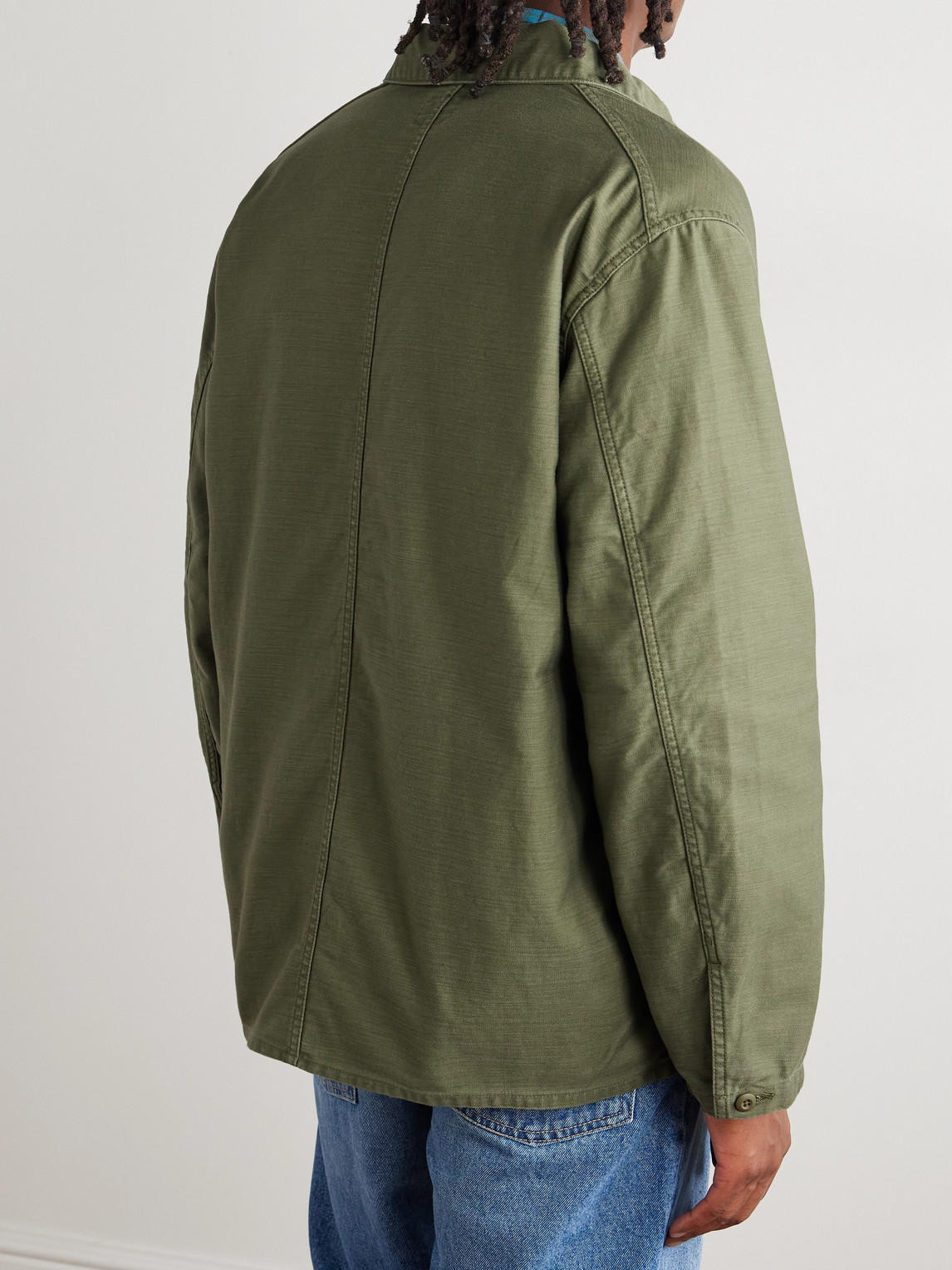 Needles Logo-embroidered Cotton-canvas Overshirt In Green