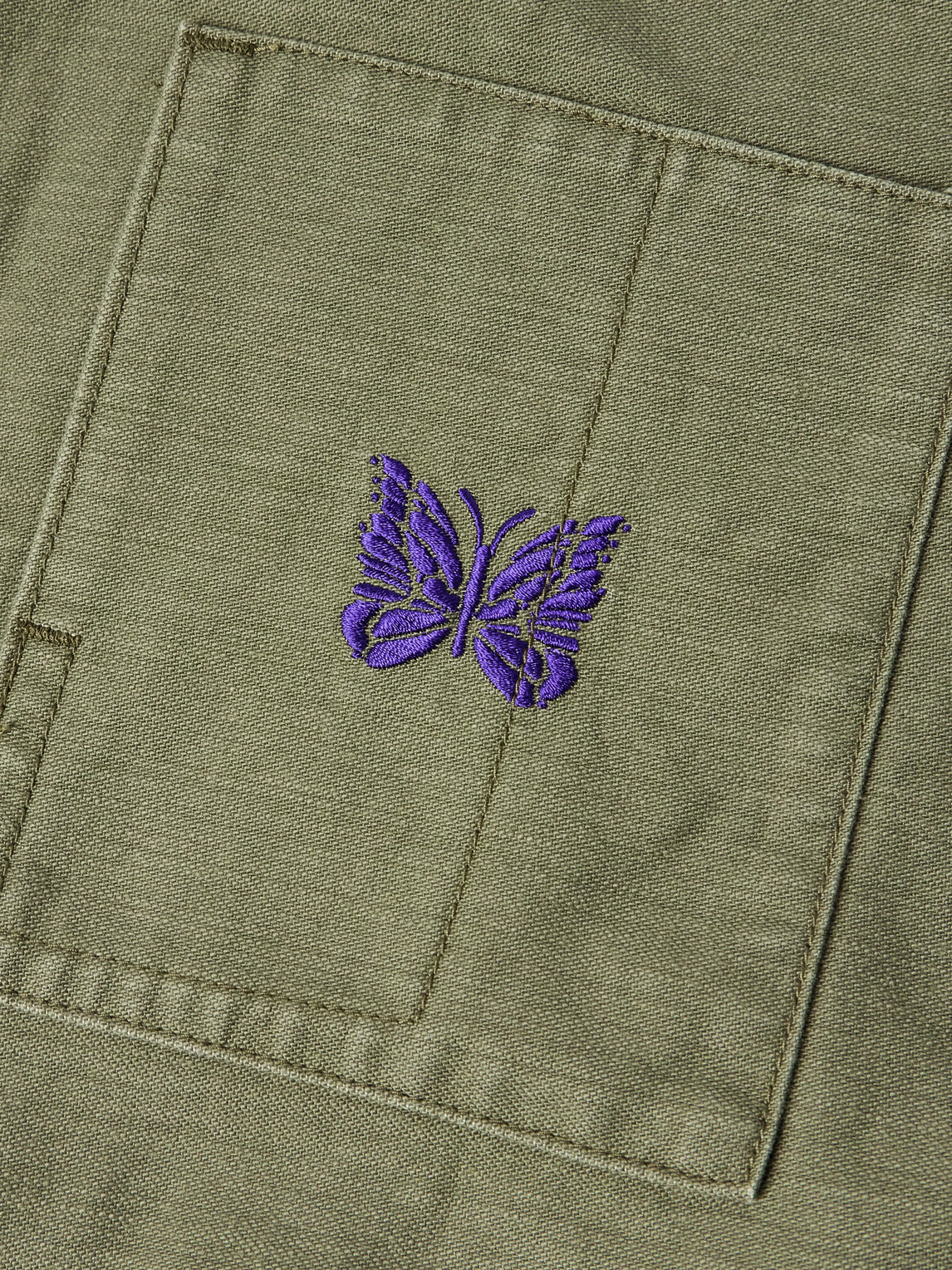 Needles Logo-embroidered Cotton-canvas Overshirt In Green