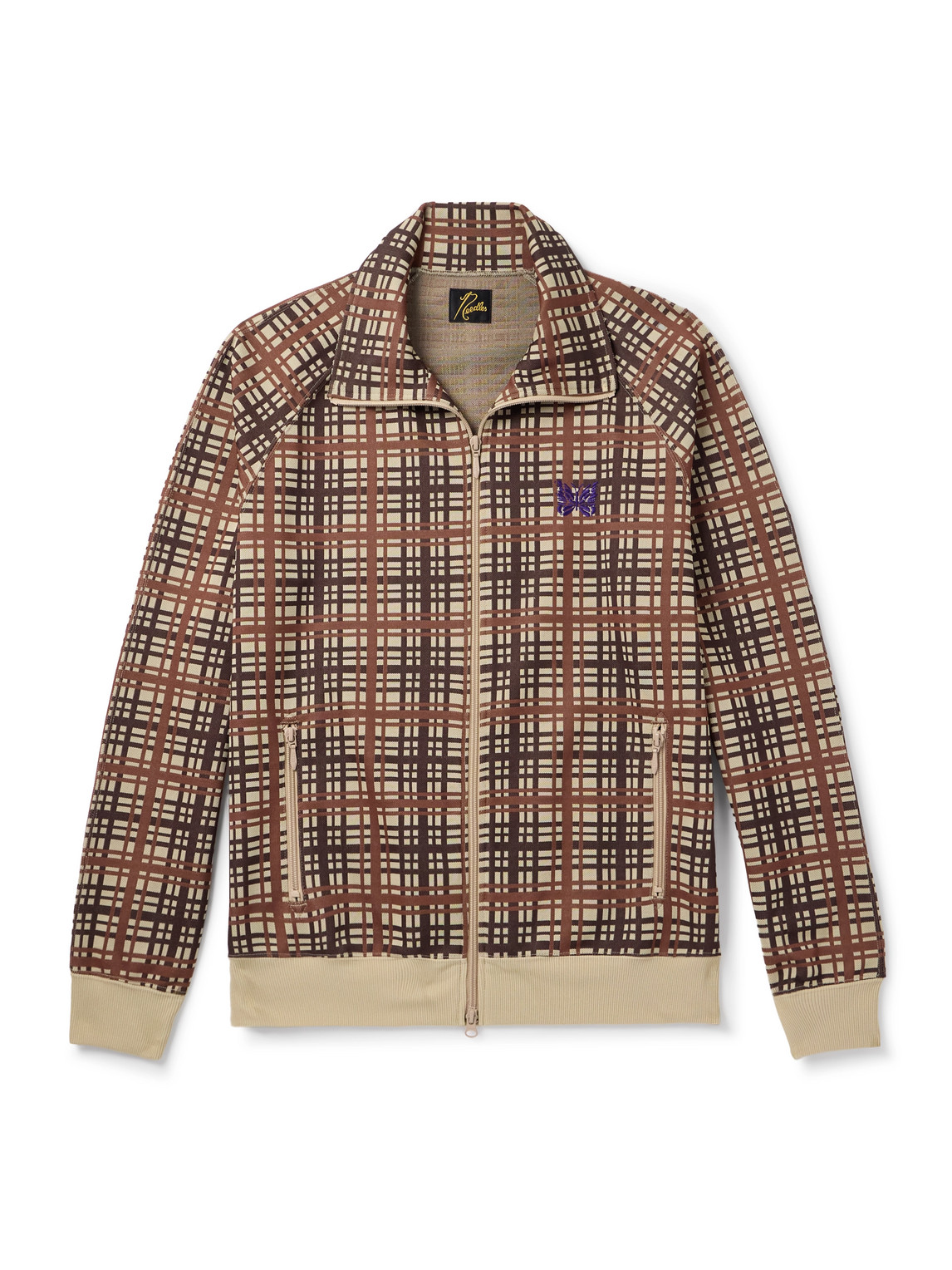 Needles Logo-embroidered Checked Jacquard-knit Track Jacket In Gold