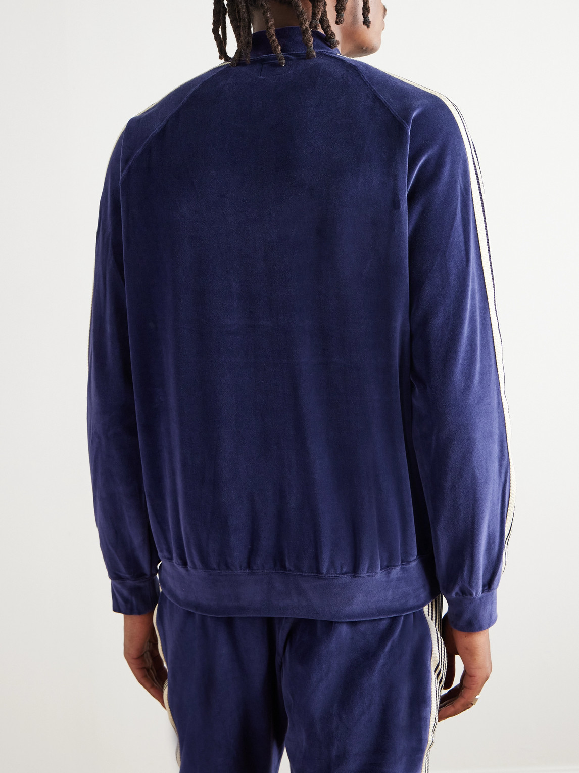 Needles Logo-embroidered Striped Cotton-blend Velour Track Jacket In Blue