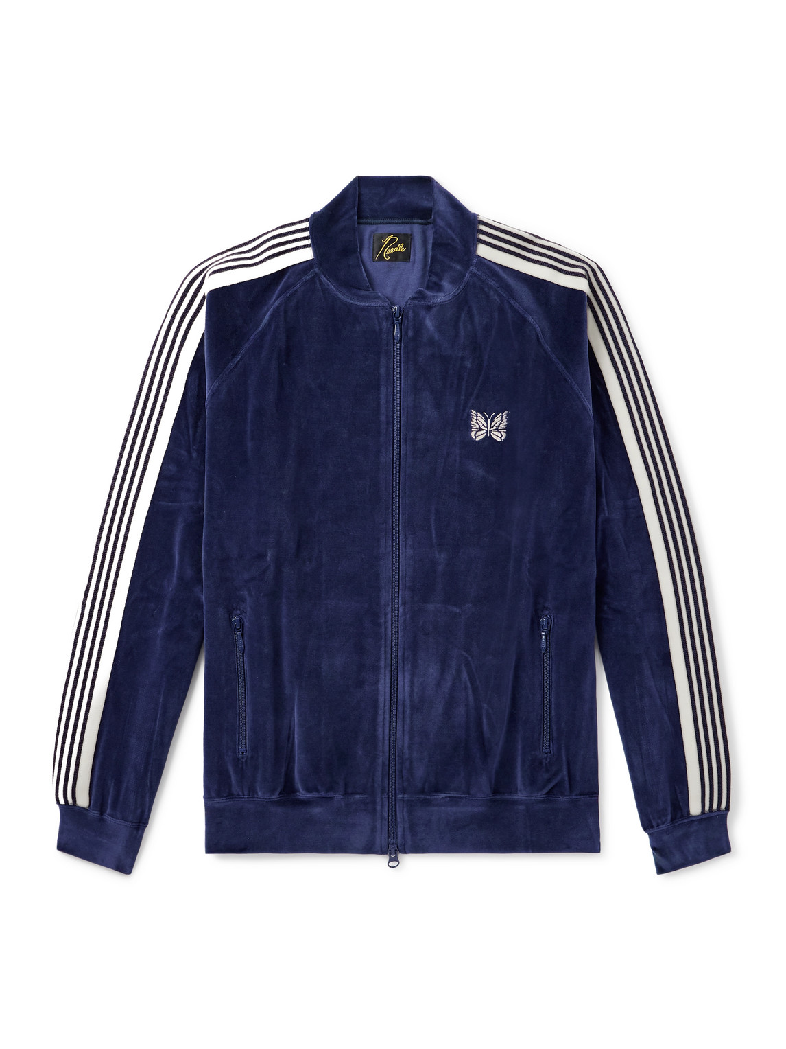 Needles Logo-embroidered Striped Cotton-blend Velour Track Jacket In Blue