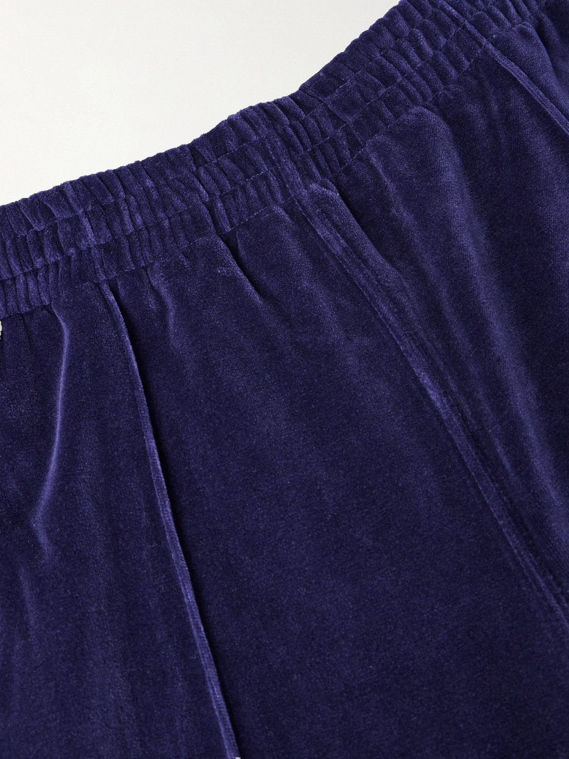 Needles Flared Webbing-trimmed Logo-embroidered Cotton-blend Velour Track Pants In Blue